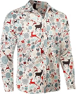 AUDATE Men\'s Fun Christmas Shirts Santa Claus Shirts Long Sleeve Button Casual Shirts
