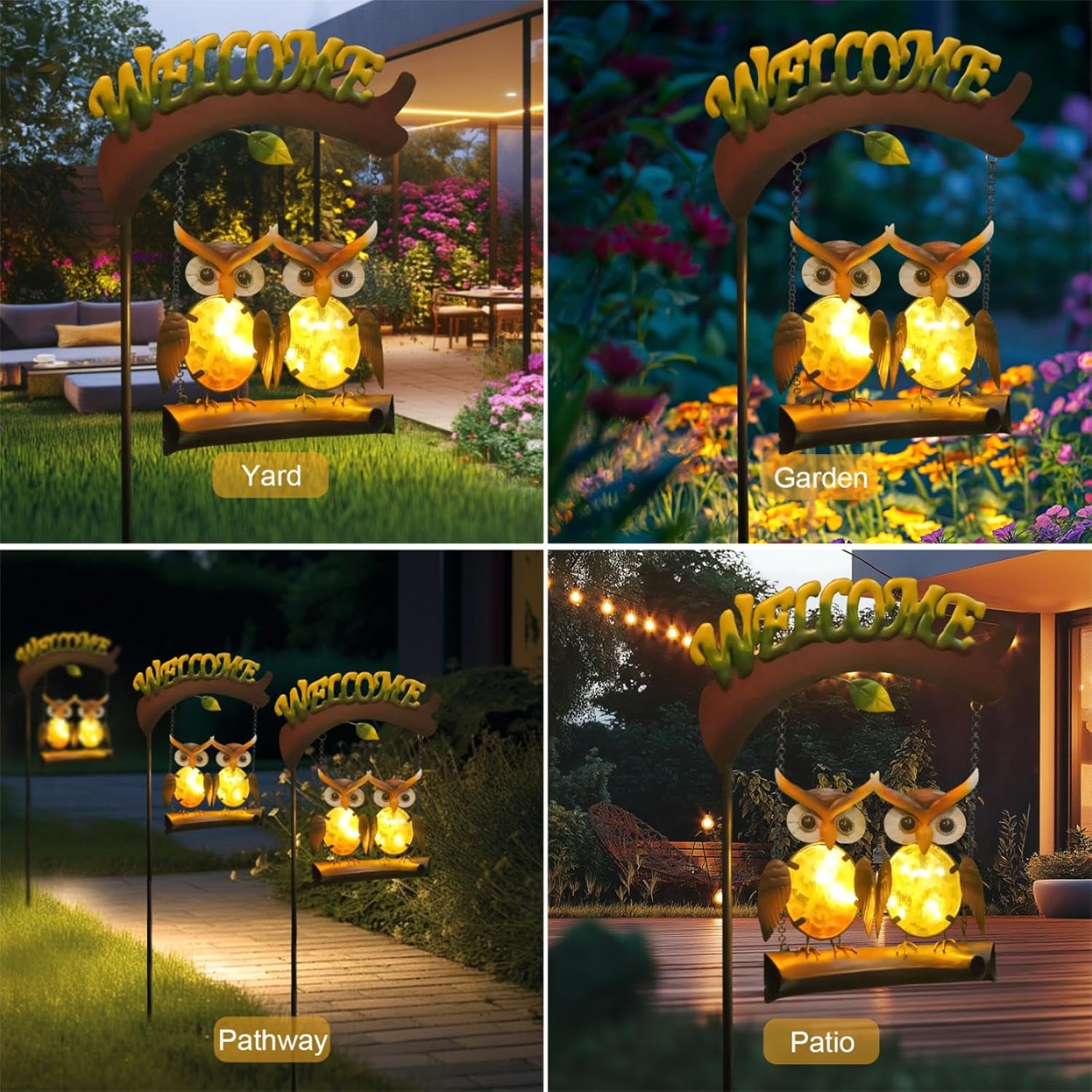 HONGLAND Solar Lights Outdoor Decor, Owl Swing Garden Decor, Owl Gifts for Women Mom, Whimsical Garden Lights Outdoor Decorations with Welcome Sign for Outside Patio Yard Lawn Decor - Image 7