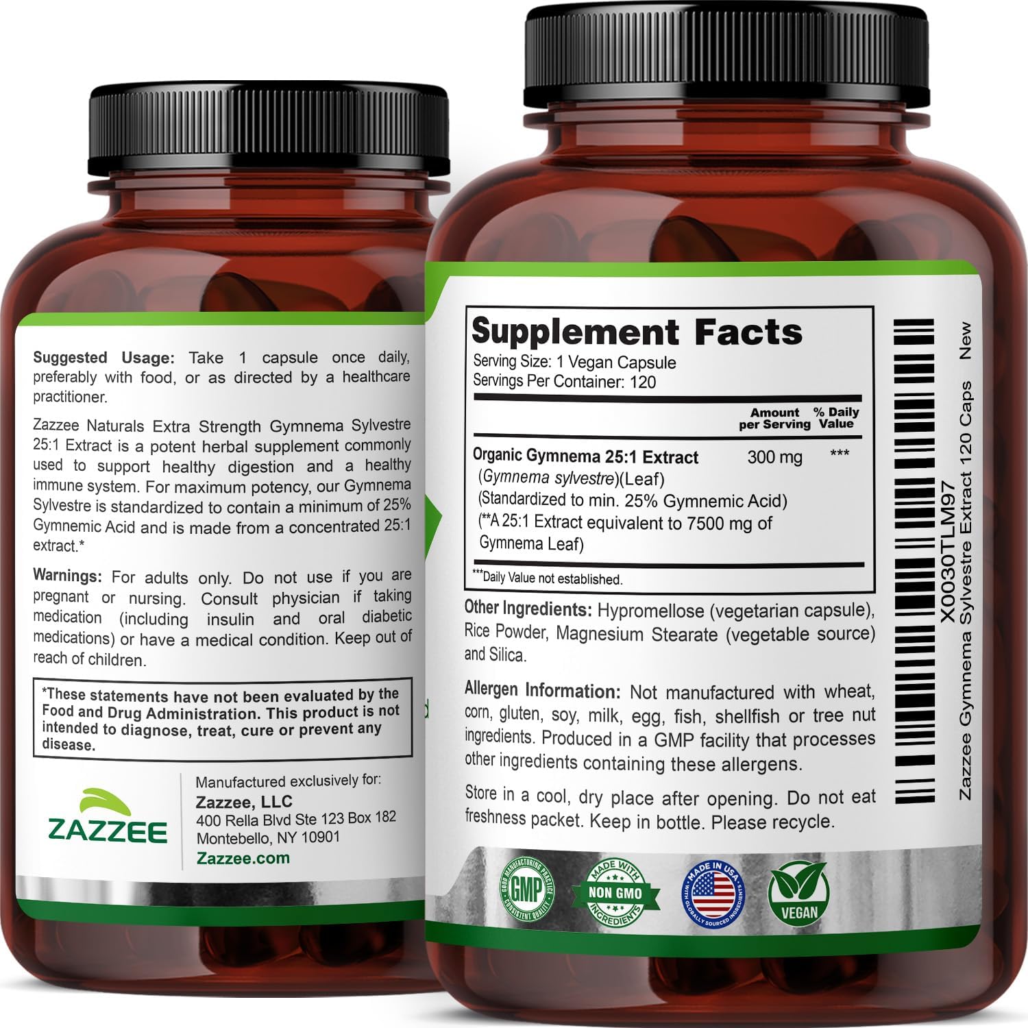 Zazzee Organic Gymnema Sylvestre 25:1 Extract, 7500 mg Strength, 25% Gymnemic Acid, 120 Vegan Capsules, 4 Month Supply, Standardized and Concentrated 25X Extract, All-Natural and Non-GMO - Image 8