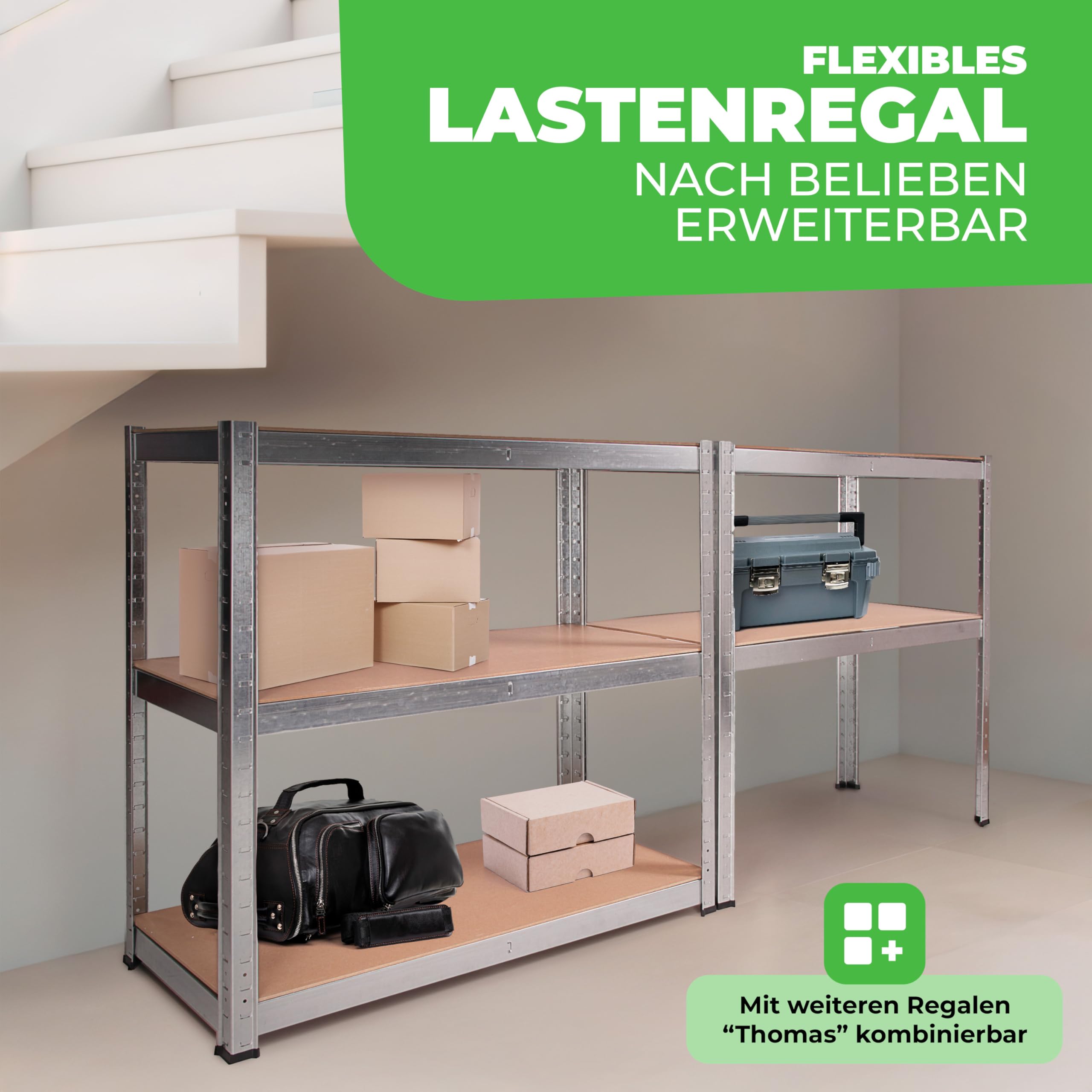 Ondis24 2X Metallregal Thomas, Lagerregal 90x40x180 (H) cm, Kellerregal bis 875kg belastbar, Silber, mit 5 Fachböden, je 175 kg belastbar, höhenverstellbar, Schwerlastregal - Doppelpack!