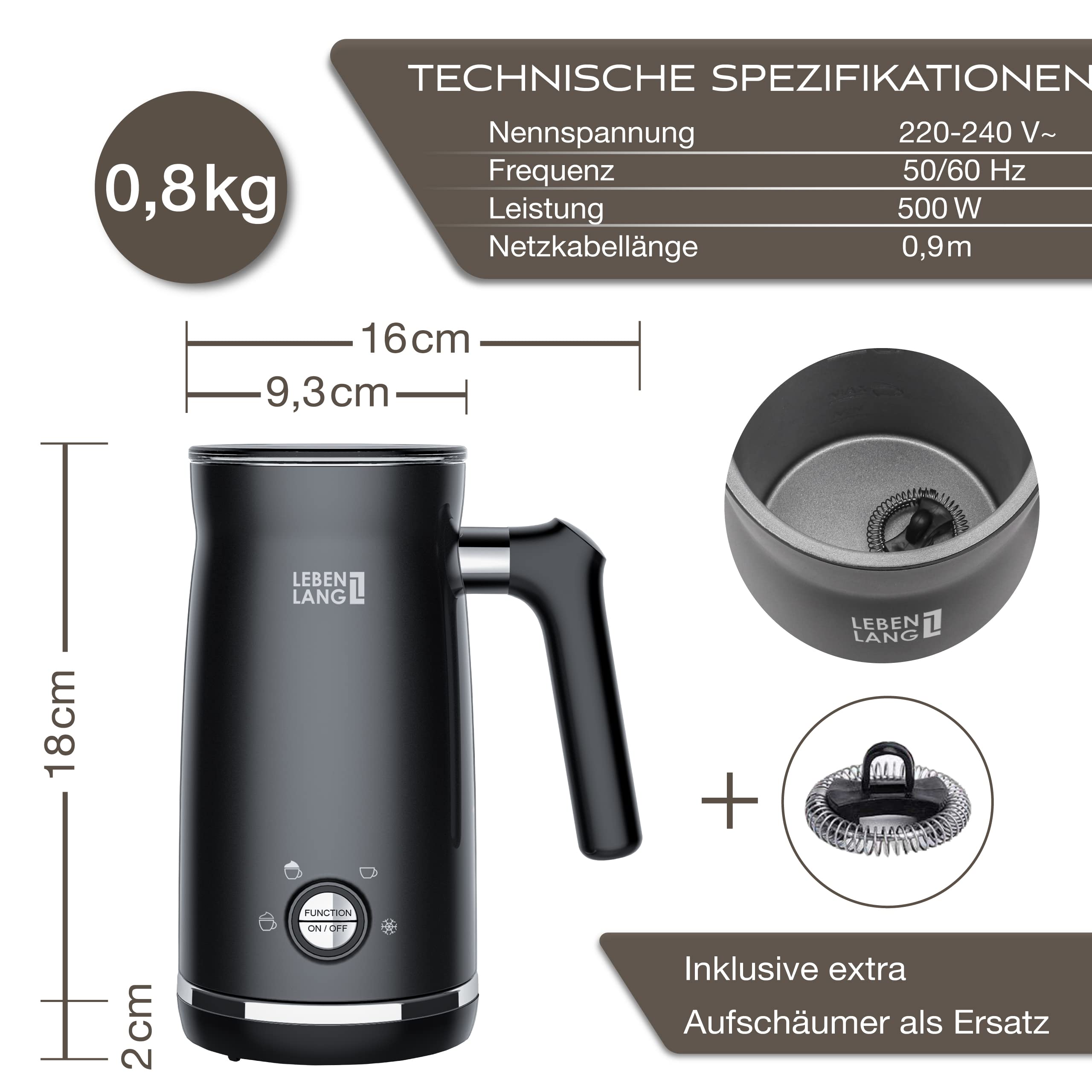 Accessoire Café Barista Mousseur à Lait électrique LEBENLANG - 4 Modes - 240 Ml - Sans BPA - Parfait Cappuccino Et Lait Chaud Appareil Mousse Lait Chaud