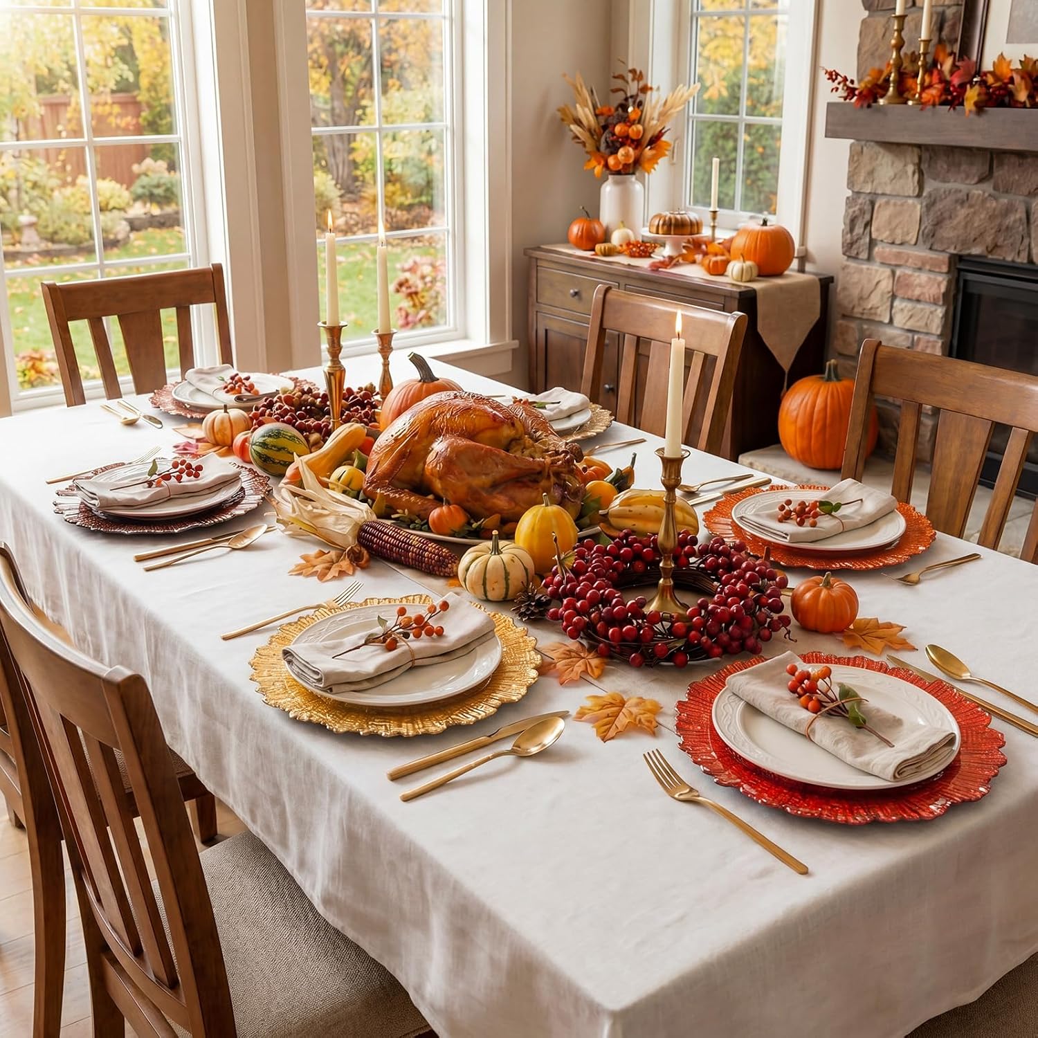 12 Pcs Thanksgiving Plastic Charger Plates Bulk 13 Inch