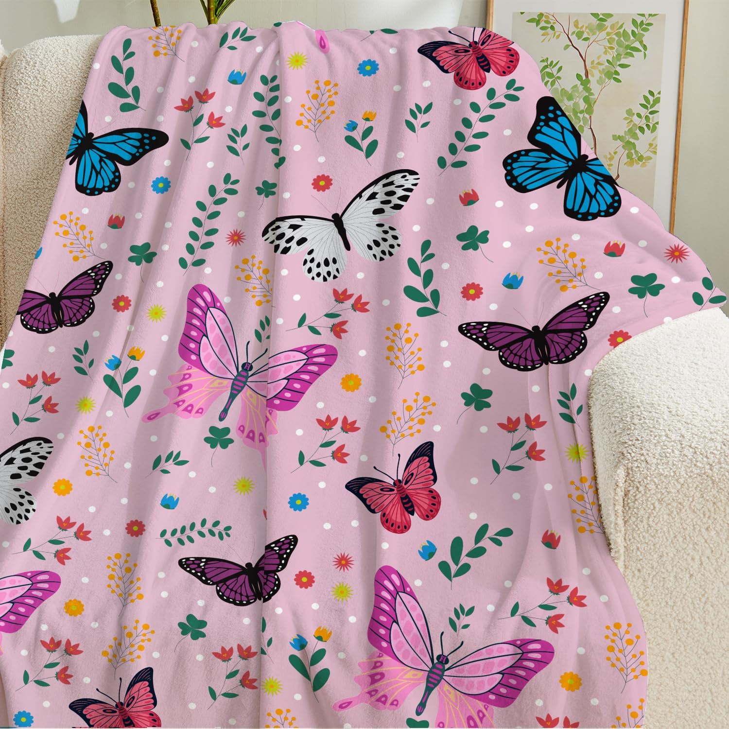 Butterfly Throw Blanket for Girls Women Toddler Watercolor Butterfly Blanket Soft Fuzzy Flannel Bed Blanket Plush Birthday Gifts for Women Girls Mom Kids Teens Adults,50”x60” - Image 8