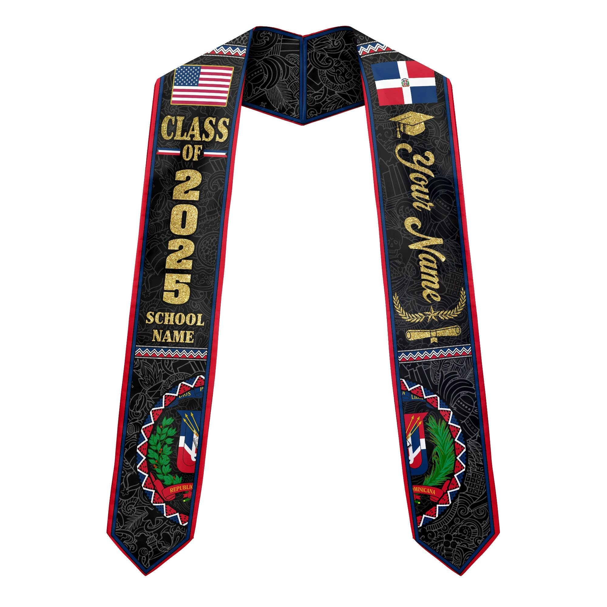 MonkeyVan Personalized Graduation Stole for Dominican Republic Senior, Dominican Flag Graduation Sash Class of 2025 Gifts S334
