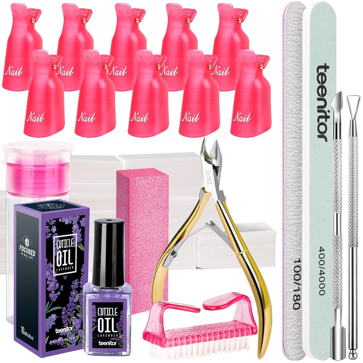Teenitor Gel Polish Remover Kit, Nail Clips, Cuticle Nipper Cuticle Pusher, Nair Care Cuticle Oil, Teenitor Nail Gel Polish Dipping Powder Remover Tools Kit Pink Teenitor Gel Polish Remover Kit, Nail Clips, Cuticle Nipper Cuticle Pusher, Nair Care Cuticle Oil, Teenitor Nail Gel Polish Dipping Powder Remover Tools Kit Pink