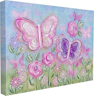 Stupell Industries The Kids Room by Stupell Pastel Butterflies in a Garden Canvas Wall Art, 24 x 30, Design by Artist Reesa Qualia