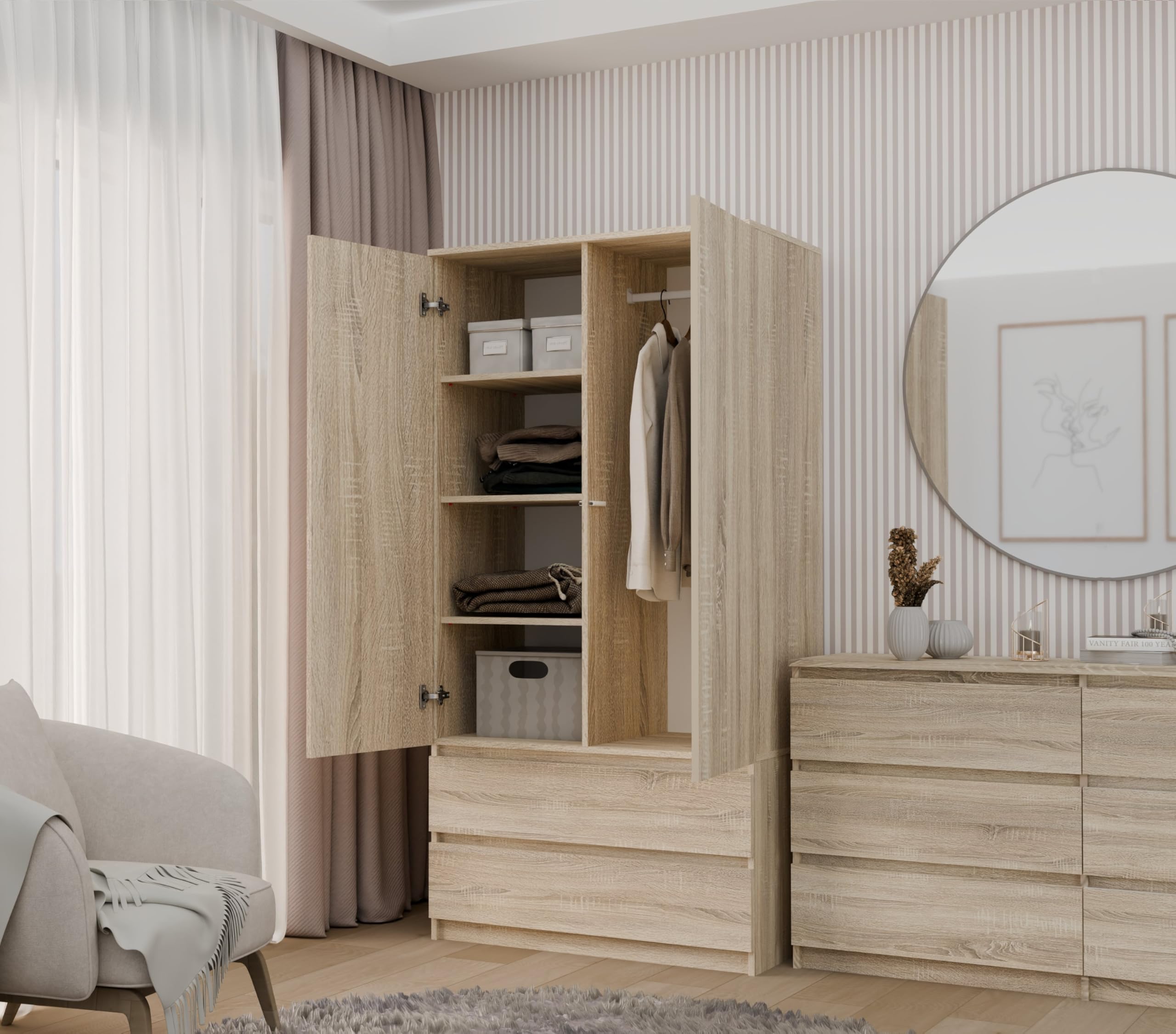 Interiax Kledingkast 'Amelie' - Sonoma Eik - 2 Deurs - 180x60x40 cm | Leen Bakker
