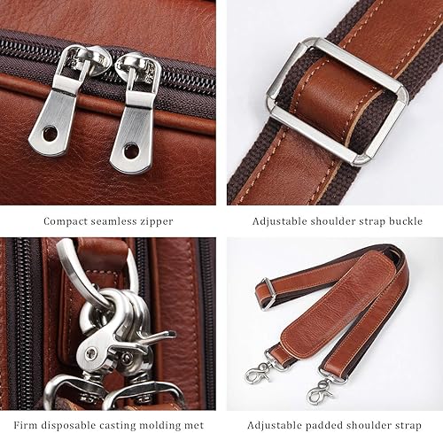 Miniatura 5 de Augus Maletín de viaje de negocios de cuero genuino bolsas de lona para hombres bolsa de portátil se adapta a 15.6 pulgadas portátil