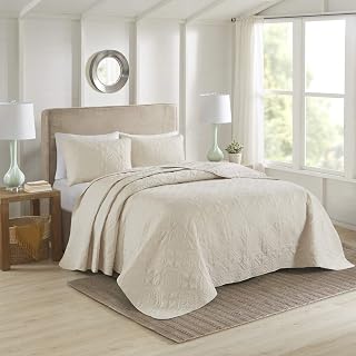 510 DESIGN Oakley Reversible Quilt Set - Luxe Stitching Design All Season, Lightweight Coverlet Bedspread Bedding, Matching Shams, Oversized King/Cal King(120"x118"), Medallion Cream 3 Piece