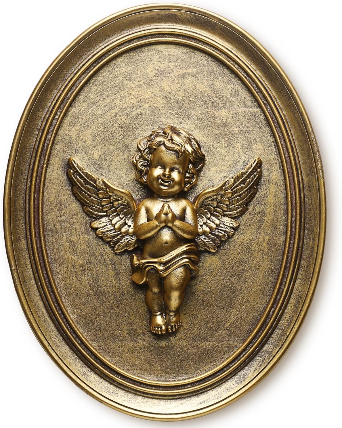 Vintage Cherub Wall Sculpture Antique Wall Decor Hand Painted with Embossed Cherub Design, Oval Aesthetic Room Decor, Vintage Decoration for Living Room Hallway and Bedroom,Unique Gifts