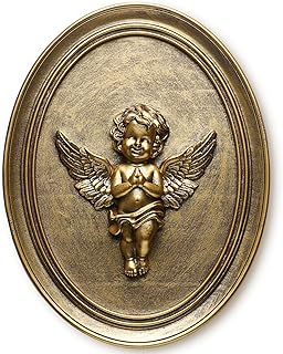 Vintage Cherub Wall Sculpture Antique Wall Decor Hand Painted with Embossed Cherub Design, Oval Aesthetic Room Decor, Vintage Decoration for Living Room Hallway and Bedroom,Unique Gifts