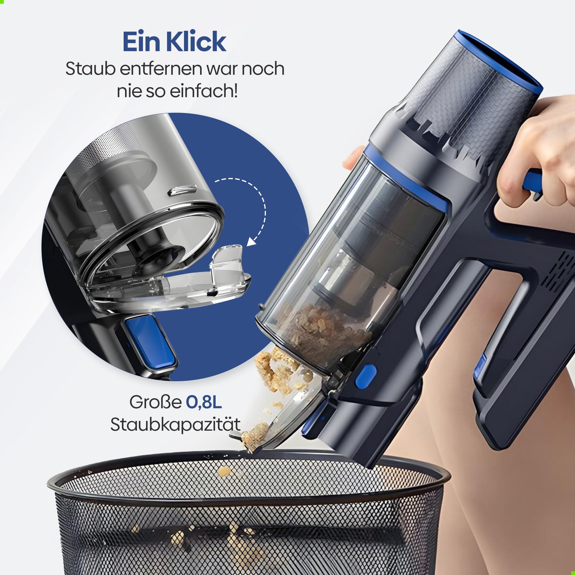 Olvy Akku-Staubsauger mit Wischfunktion, Tierhaare/Teppiche/Hartböden, Kabelloser 2-in-1, ohne Beutel, 35KPA Saugleistung, 5 Stufen, LED-Display, Leichter Staubsauger mit HEPA-Filter & Zubehör