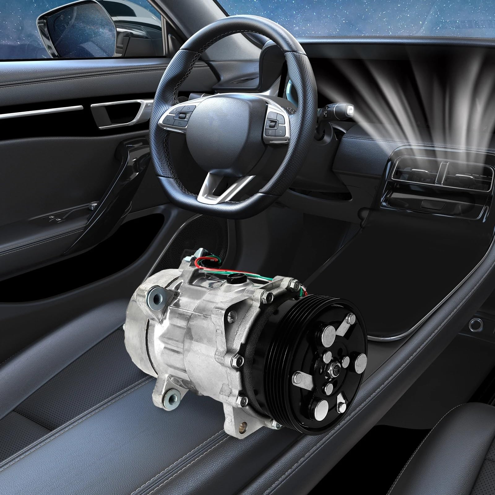 compresor AC polea Compresor de CA automotriz estable, conjunto de compresor de aire acondicionado para vehículo de 12V embrague climatizador auto