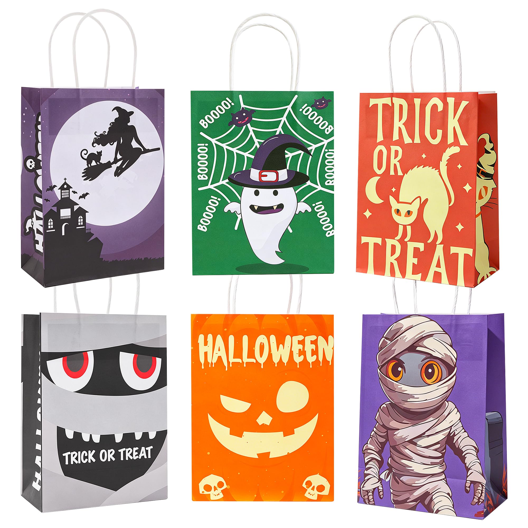 Halloween Party Bags for Kids 24 Pack – Paper Trick or Treat Bags with Handles, 6 Spooky Designs 120gsm Halloween Treat Bags for Kids Party Favors & Candy — image 1