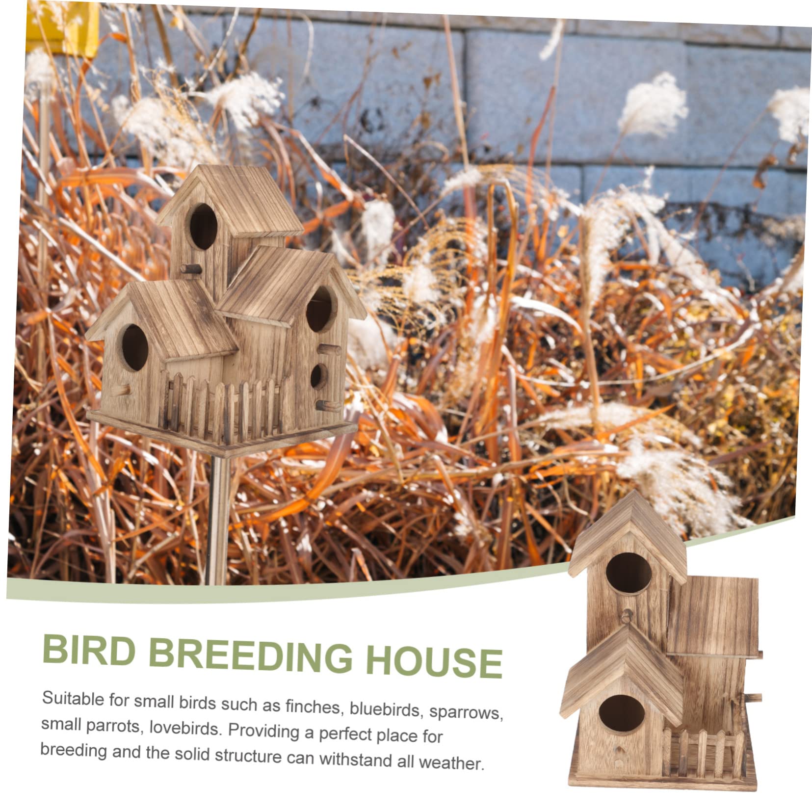 Milisten Villa Nido de Pájaro Comedero Independiente para Pájaros Caseta de Madera para Cría de Aves para Jardín Nido de Madera Artículos para Periquitos