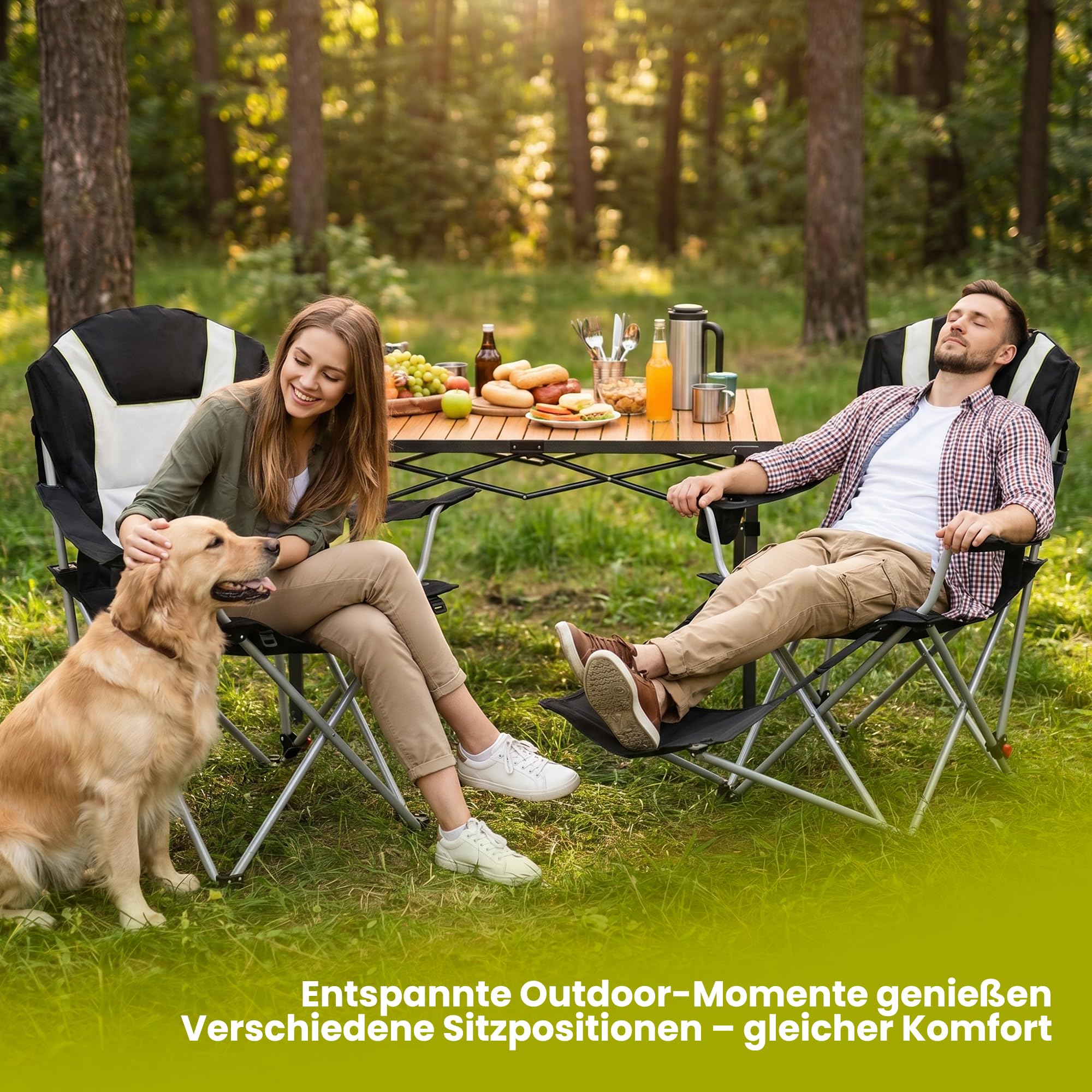 Homecall Sedia da campeggio pieghevole 2 in 1, con poggiapiedi, fino a 150 kg, sedia da pesca, pieghevole, con poggiatesta, portabicchieri e borsa per il trasporto, per campeggio all'aperto (1 pezzo)