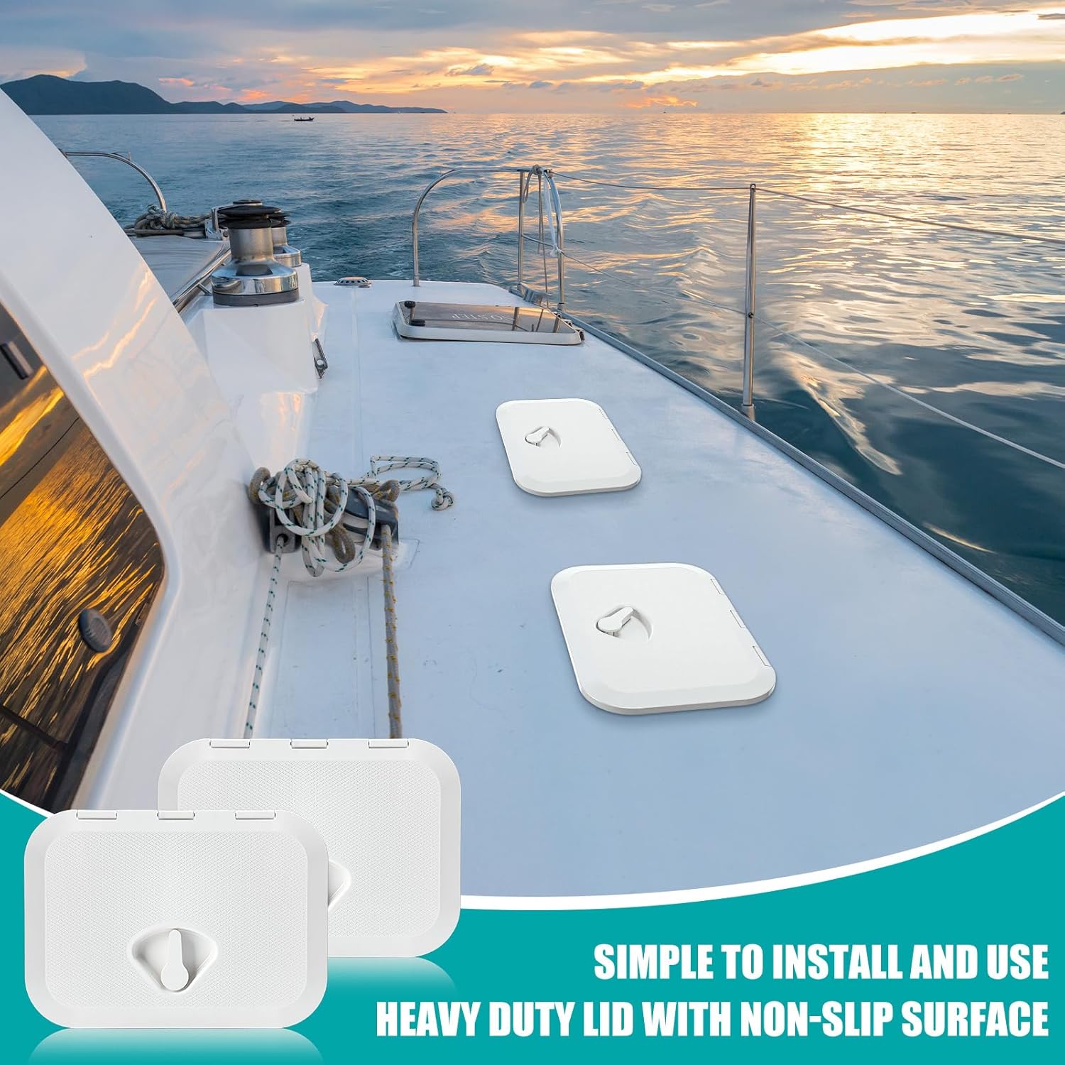 2 Pcs Marine Deck Access Hatch Rectangle Boat Deck Hatch & Lid with 20 Screws Non Slip Surface for Marine Yacht RV Truck Vent Accessories