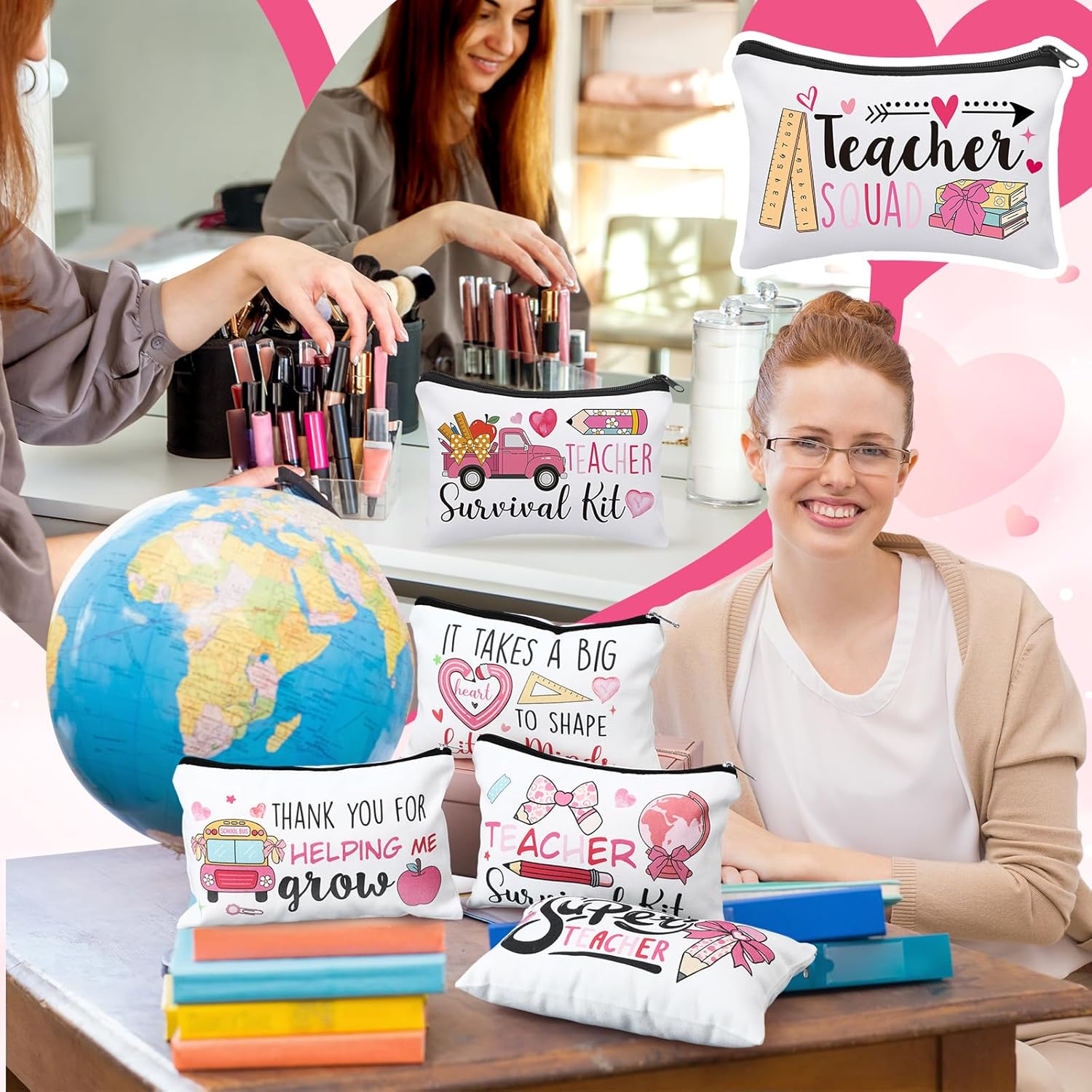 Irenare 30 Pcs Teacher Gift Bulk for Women Makeup Bags Teacher Week Canvas Cosmetic Pencil Pouch Zippered Toiletry Bags Appreciation Thank You Gifts for Teachers