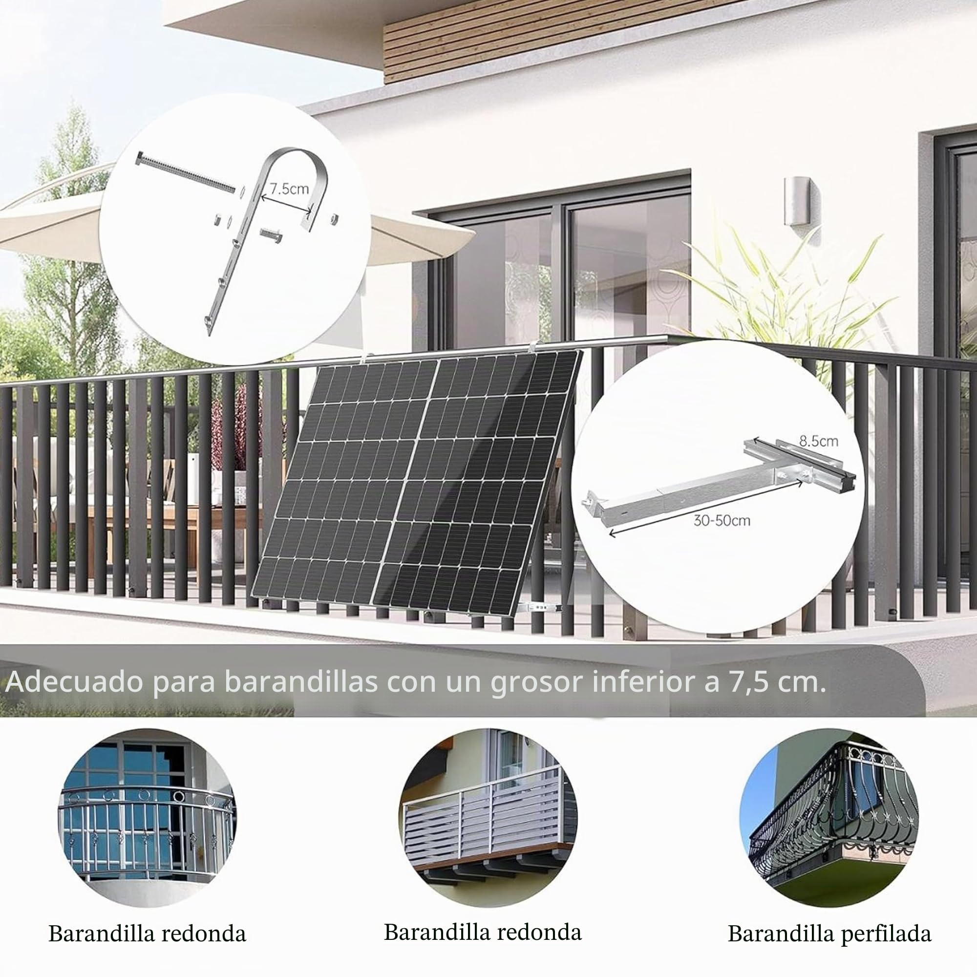 LEICKE Soporte de mini central eléctrica de balcón para todos los módulos solares | Soporte de panel solar de aleación de aluminio robusto | Soporte de panel solar de barandilla de mini central
