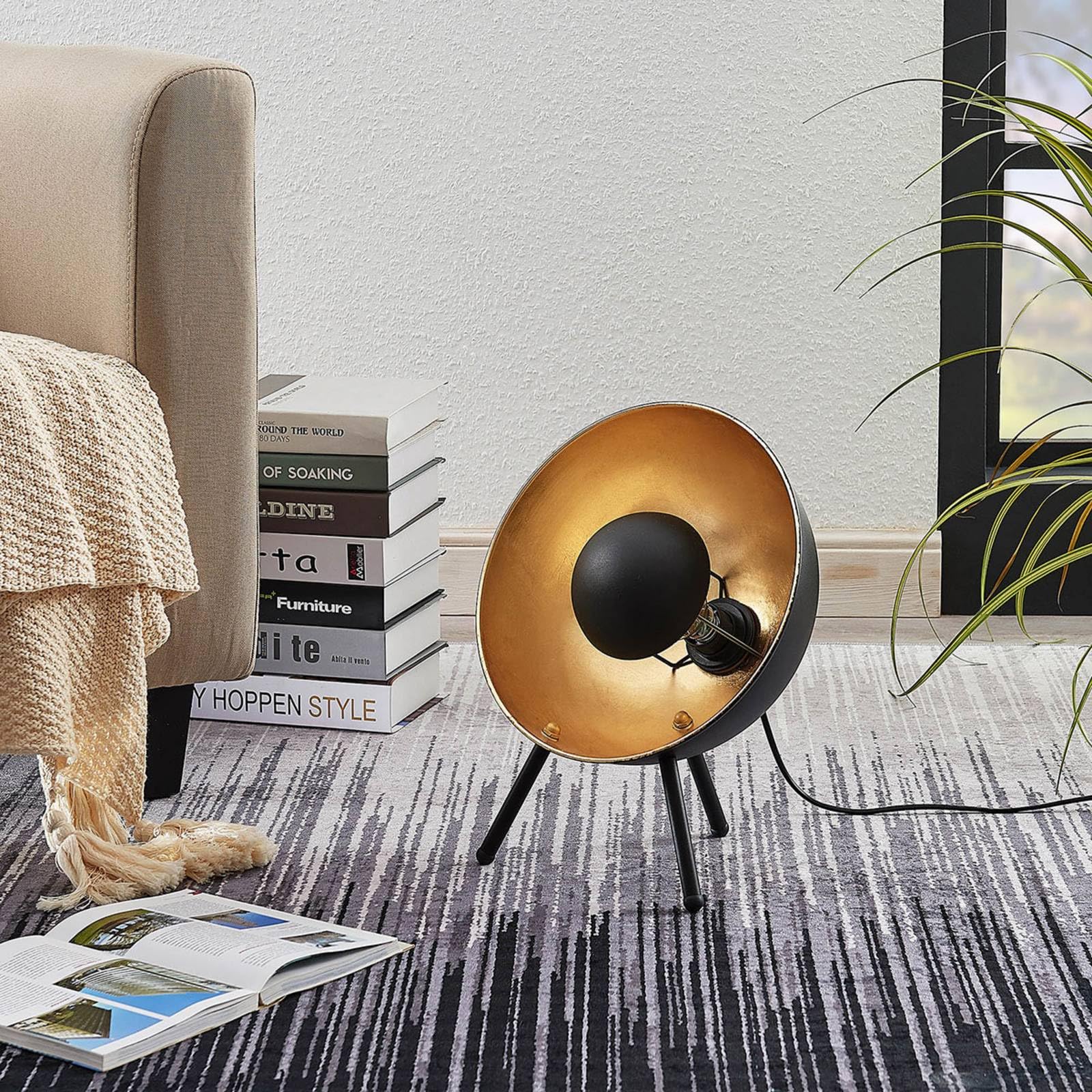 Lindby lámpara de mesa en negro, oro, mesita noche | lámpara de mesa, e27, moderno para sala de estar, salón, comedor