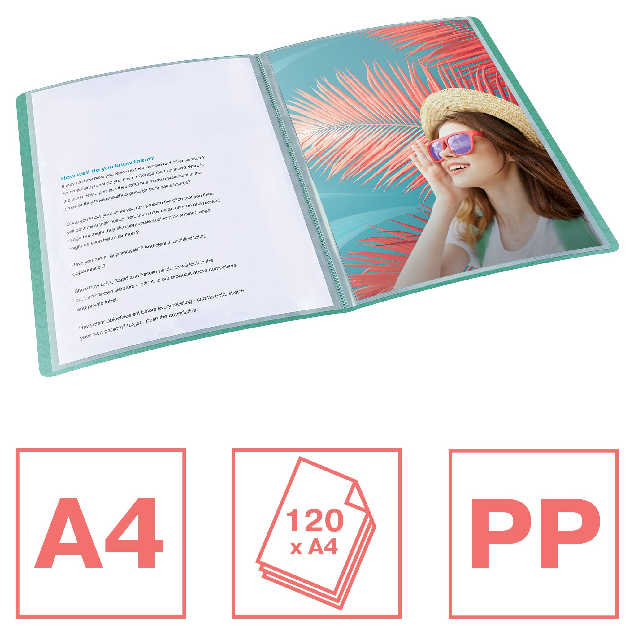 Esselte, Album Ofertowy z 60 Koszulkami A4 Esselte Colour'Breeze, 120 Kartek, do Domu/Biura, Prezentowanie i Przechowywanie Dokumentów, Wytłoczony Wzór, Mix Kolor, 626234