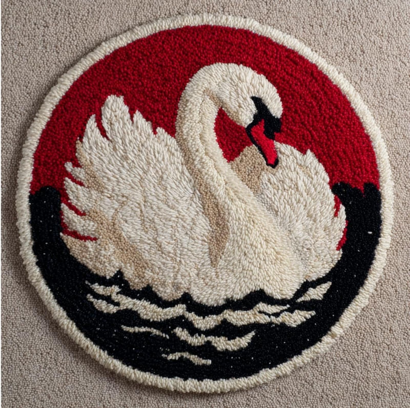WallustrioaW 3D Latch Hook Rug Kit,Animals Swans,DIY Latch Hook Kit Rug Making Crafts for Kids and Adults,Embroidery Carpet Cushion with Sewing Tool,50x50cm
