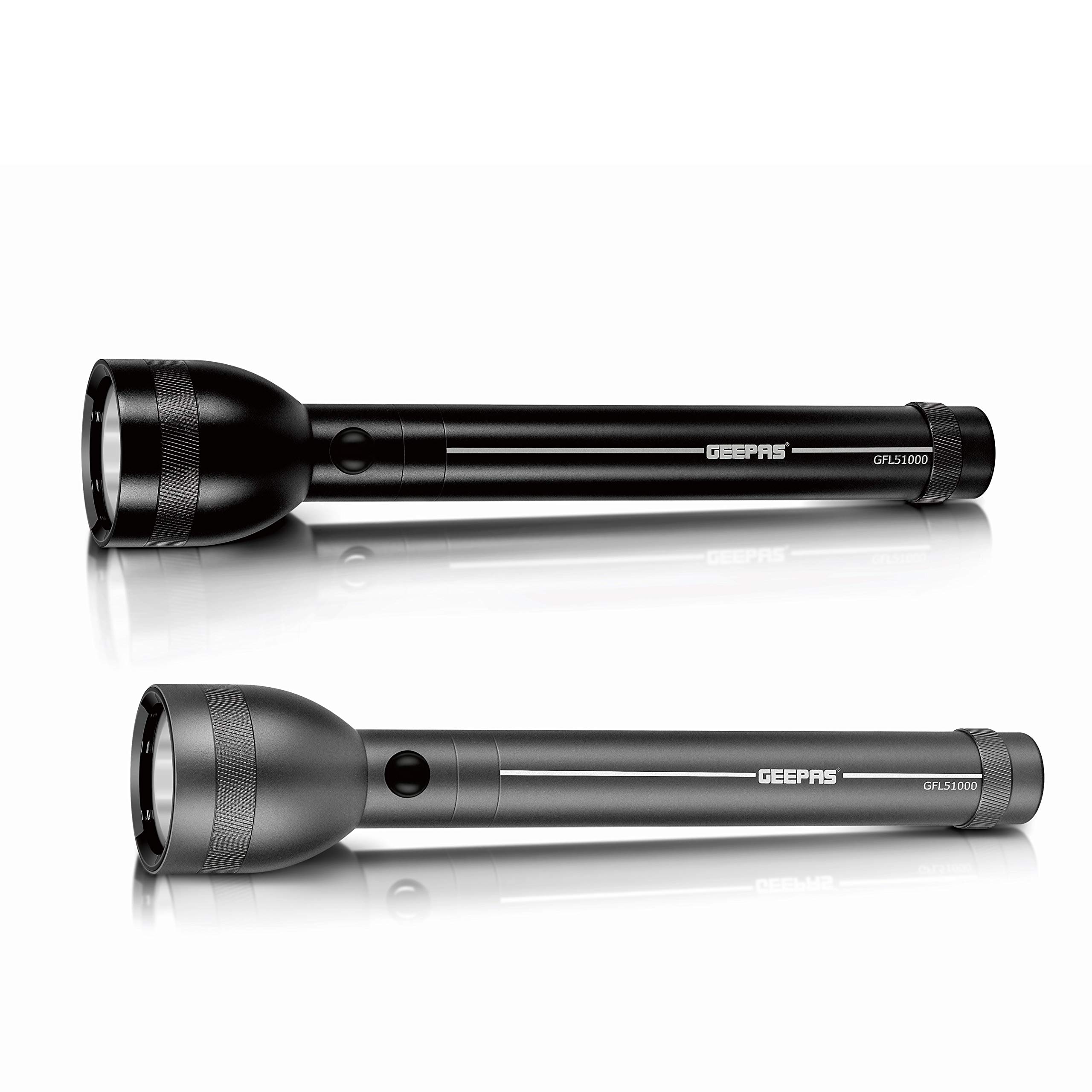 Geepas GFL51000 Rechargeable LED Flashlight - Hyper Bright CRE LED Torch Light | Built-in 3000mAh Li-ion Battery | 8 Hours Working | 2 Years Warranty