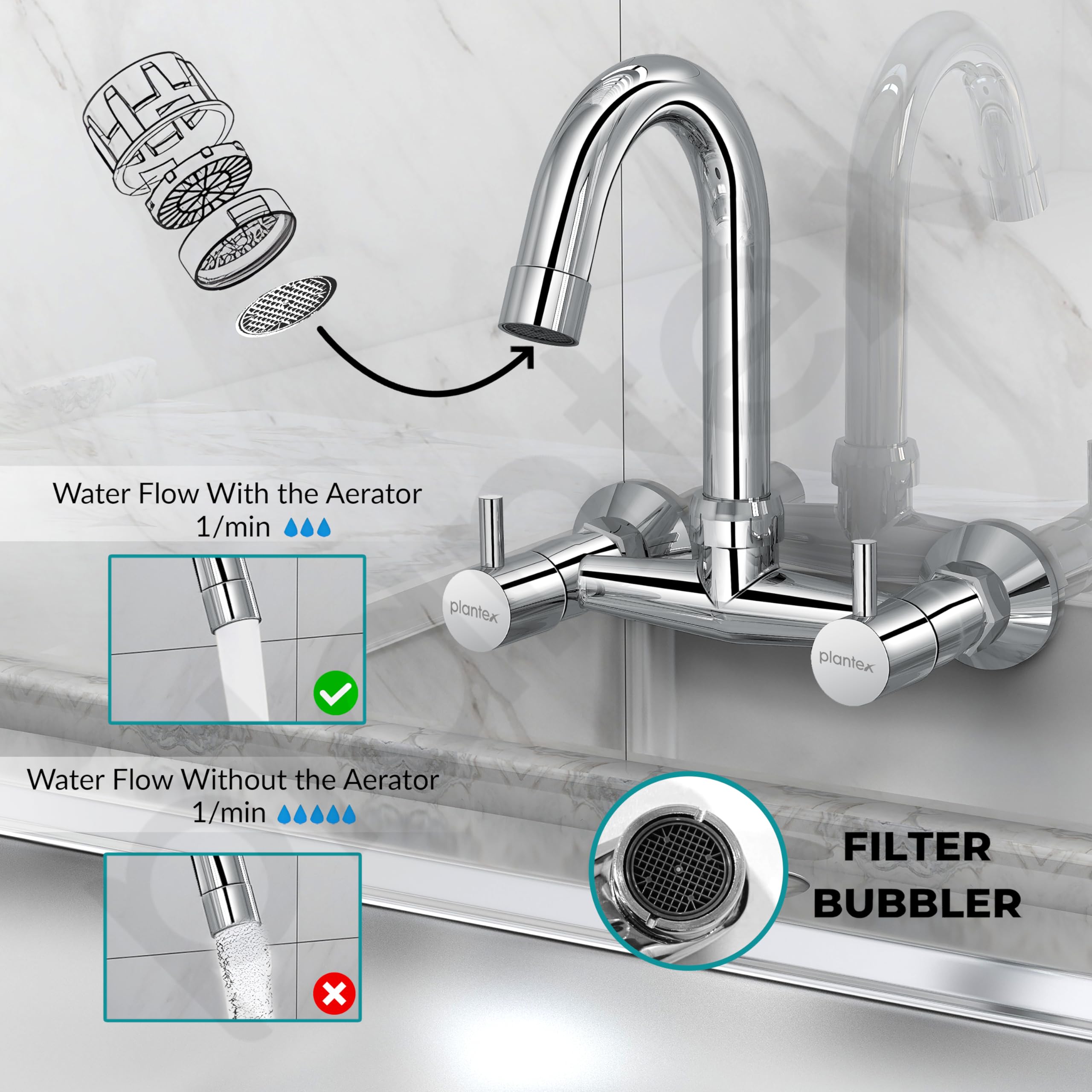 Plantex Brass Sink Mixer Tap - Hot & Cold, Chrome Finish -5