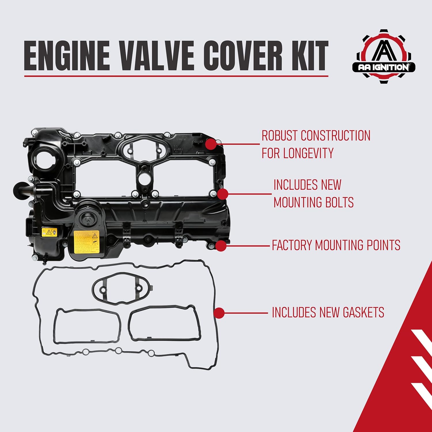 AA Ignition Premium 2.0L Turbo Engine Valve Cover with Cap, Gasket - Fits BMW 2.0L - 228i, 328i, 328i GT xDrive, 320i, 428i, 428i Gran Coupe, 528i, X1, X3, X5, Z4 -Replaces Part 11127588412, 264-517