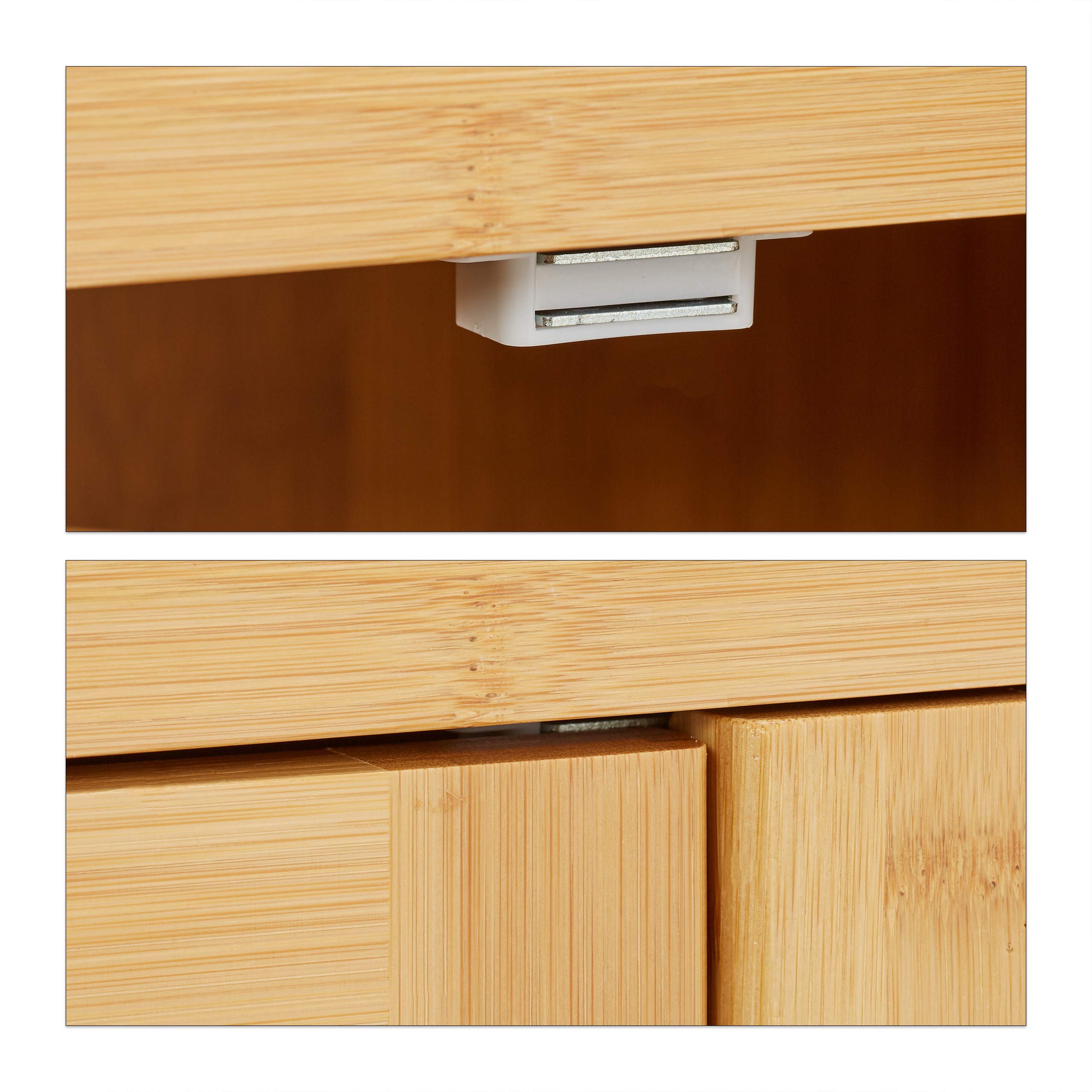 Relaxdays Armario Baño Bambú, aprox. 92x50x25cm, Mueble Auxiliar Baño con Puertas, 2 Estantes Extraíbles, Marrón Natural