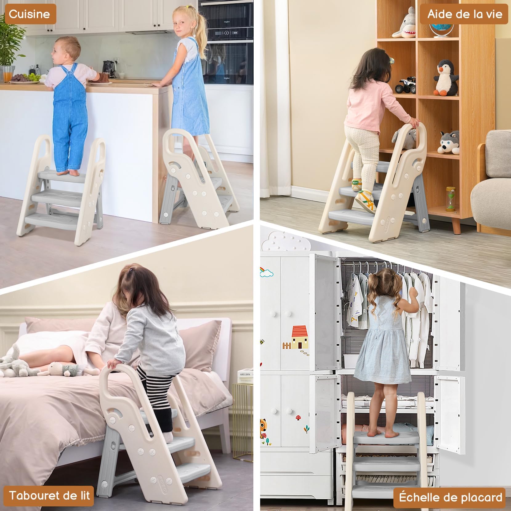 Onasti Marche Pied Pliable Enfant 3 Marches Hauteur réglable Antidérapant Gris
