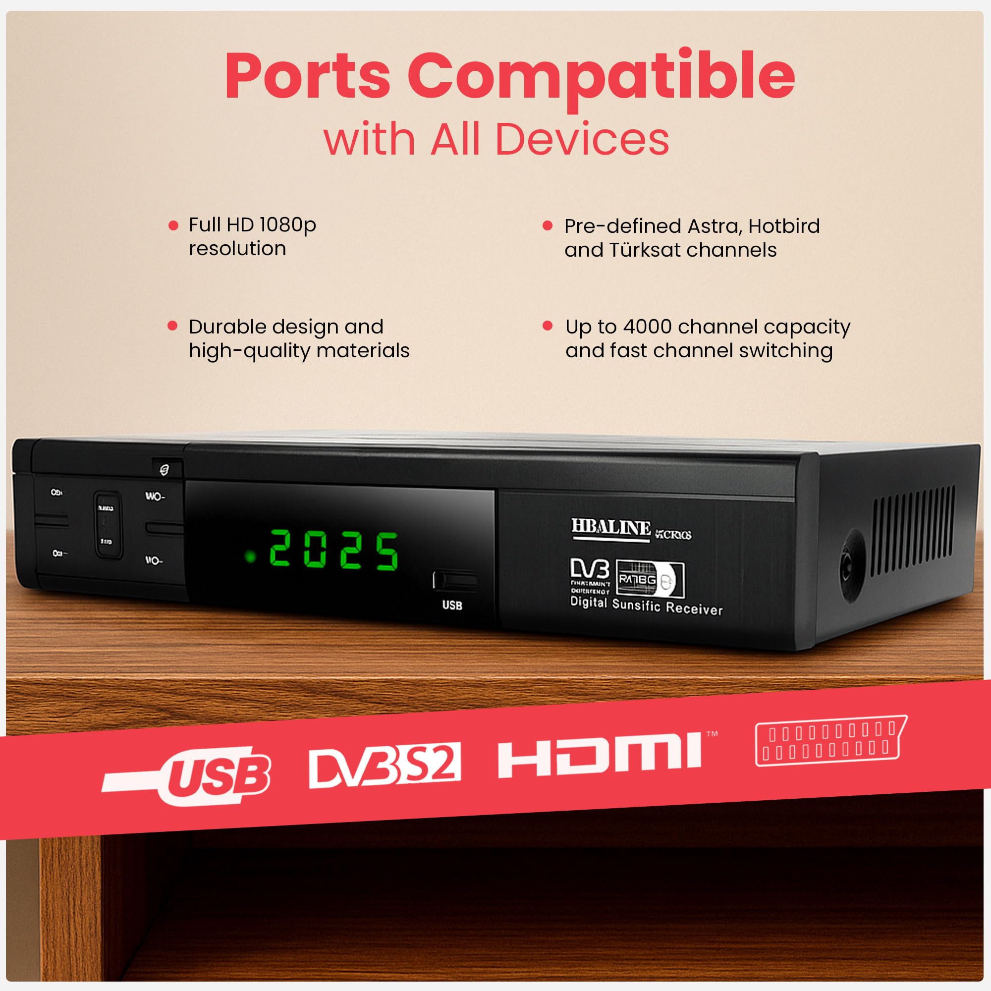 Receptor de satélite HD-Line 20700 HD DVB-S2 HD para Receptor de satélite Digital (DVB-S/S2, HDMI, SCART, 2 Puertos USB 2.0, 1080p) (preprogramado para Astra Hotbird y Türksat)