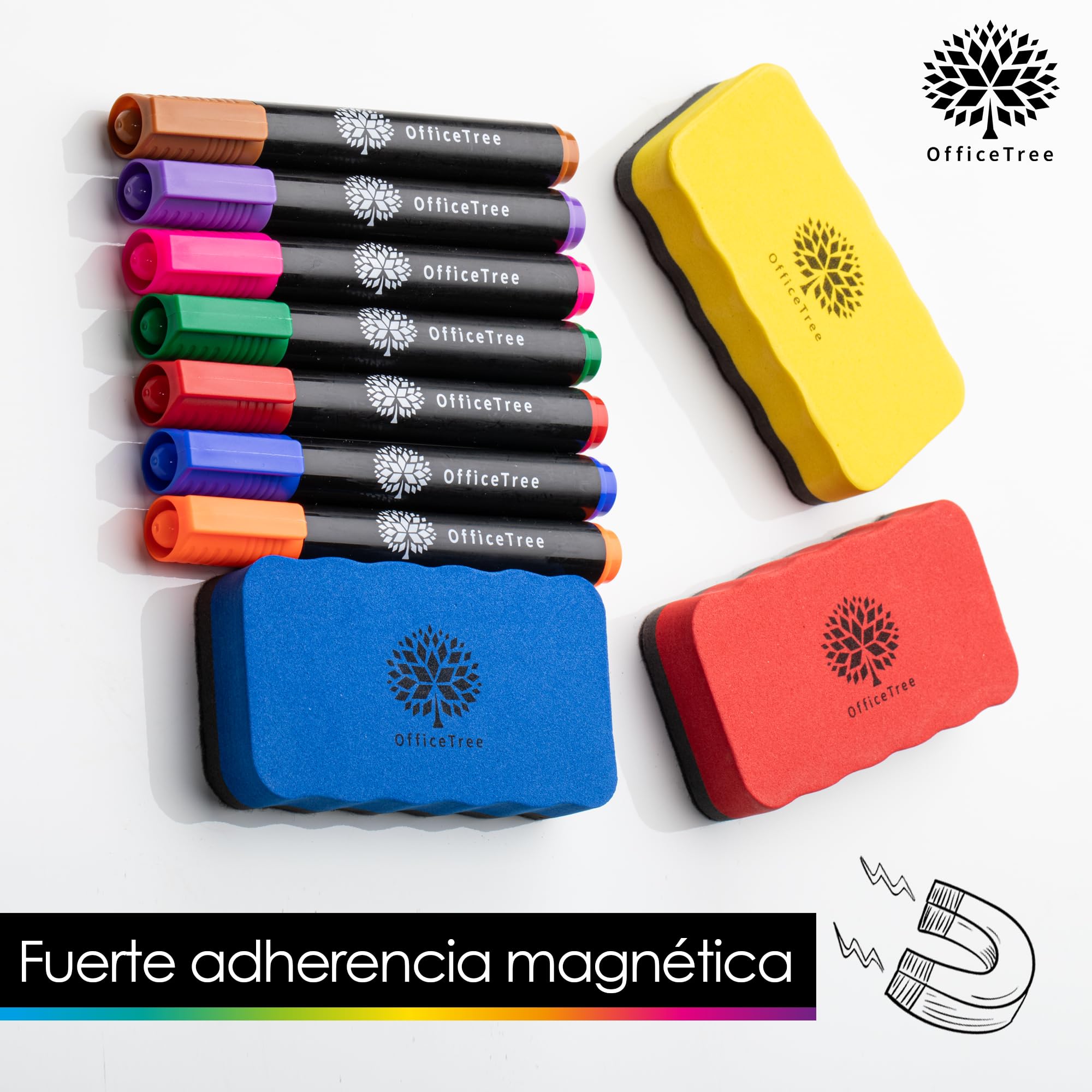 OfficeTree Borrador Pizarra Blanca Magnetico Colorido 6 Piezas