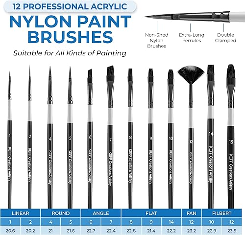 Miniatura 4 de KEFF Creations - Juego de pinceles de pintura acrílica, kit de 15 pinceles de artista premium, juego de 24 pinturas acrílicas, kit de pinceles para