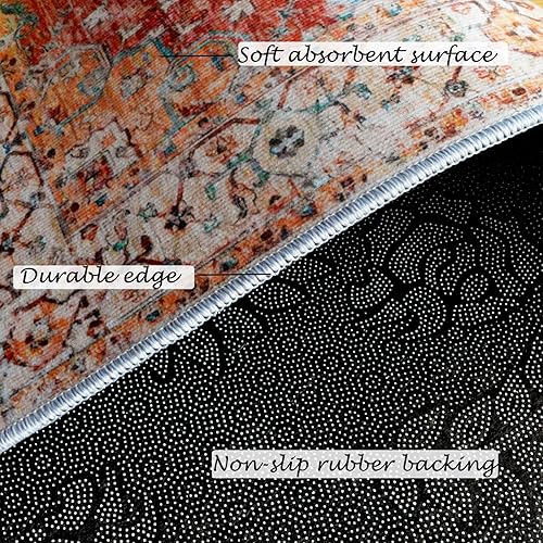 Miniatura 7 de Yancorp Tapete de interior de 3 x 5 pies, pequeño, delgado y lavable, antideslizante, tapete bohemio para sala de estar, tapete para interiores,