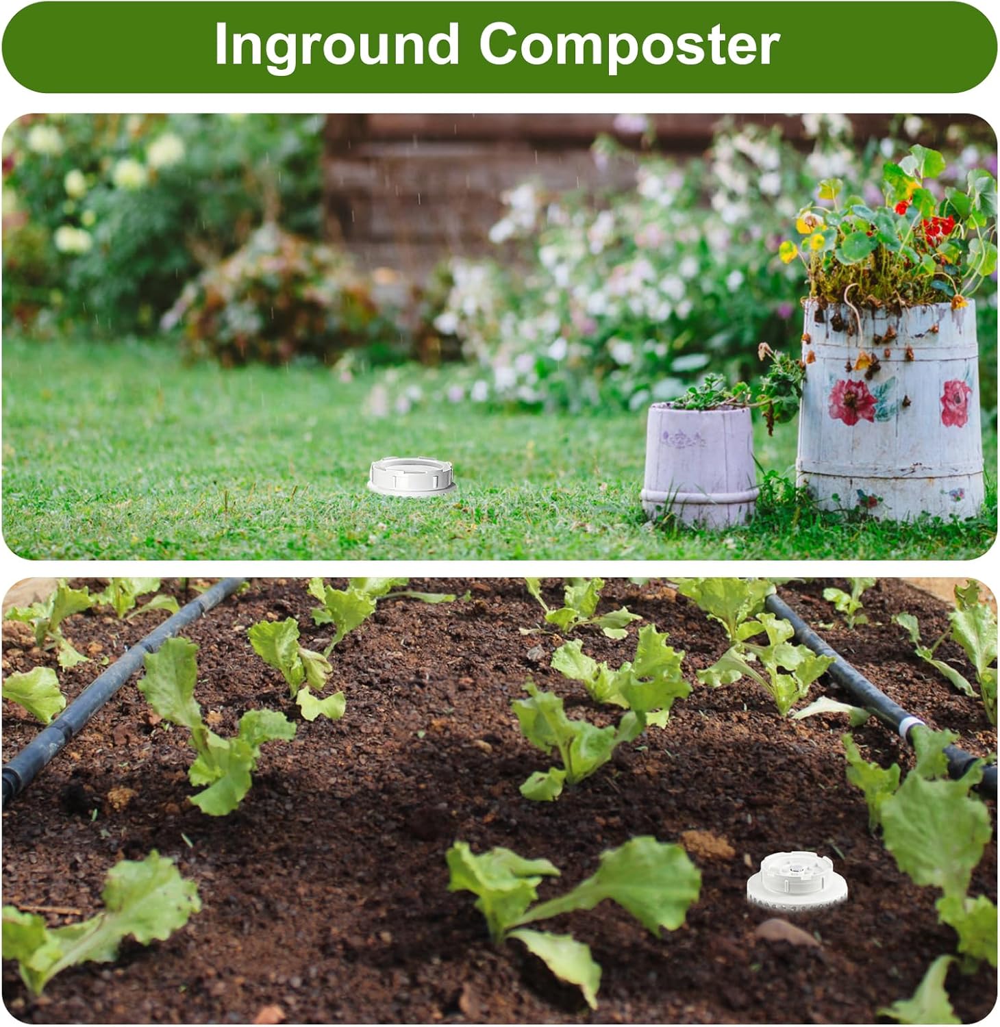 Inground Farm Composter, Outdoor In-Ground Compost Bin for Raised Garden Beds and Yards, Organic Waste Decomposer 2 Gallons, 4.3"x4.3"x11", Composter Tumbler Outdoor