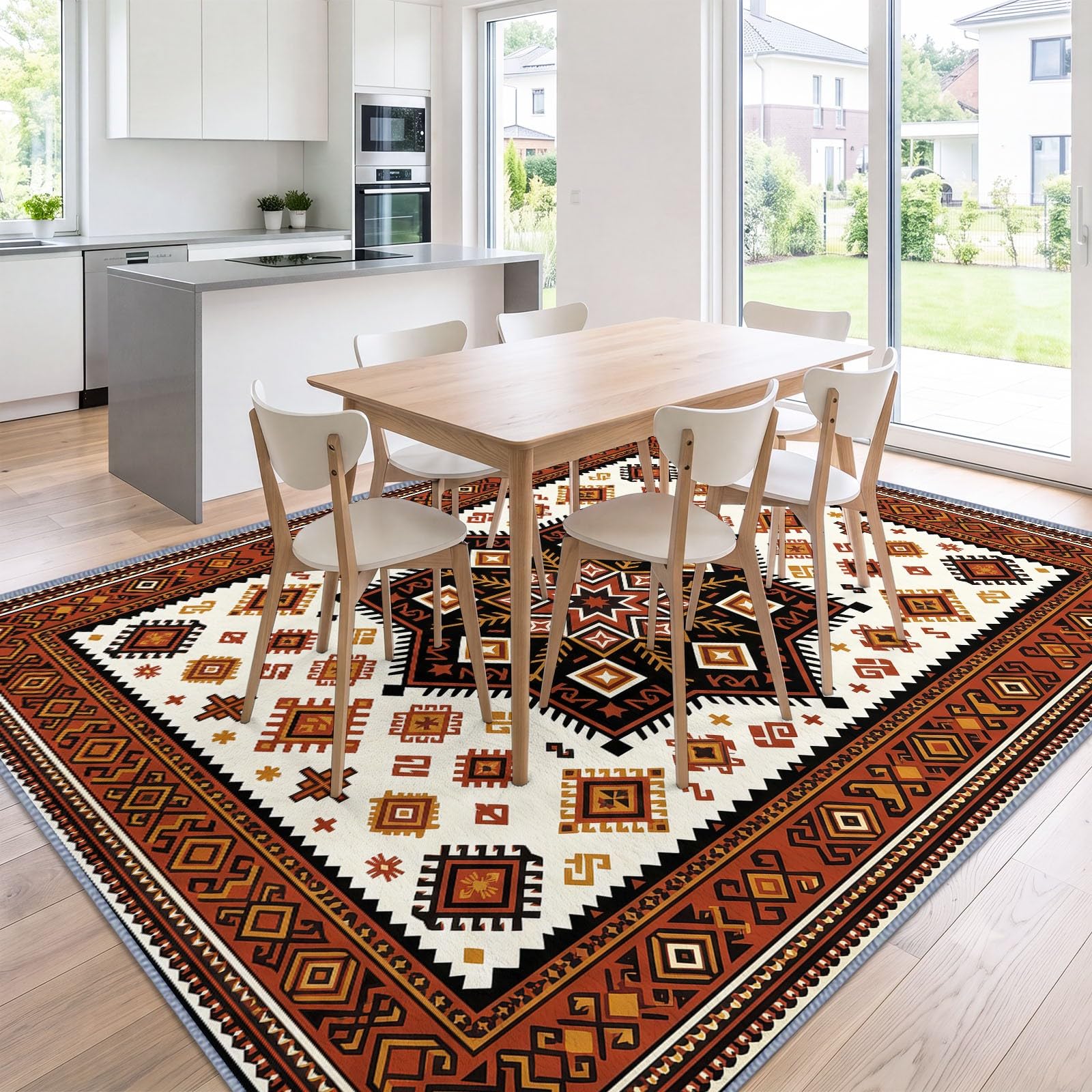 Géométrique Étoile Centrale Tapis Salon Antidérapant Lavable 180x240cm