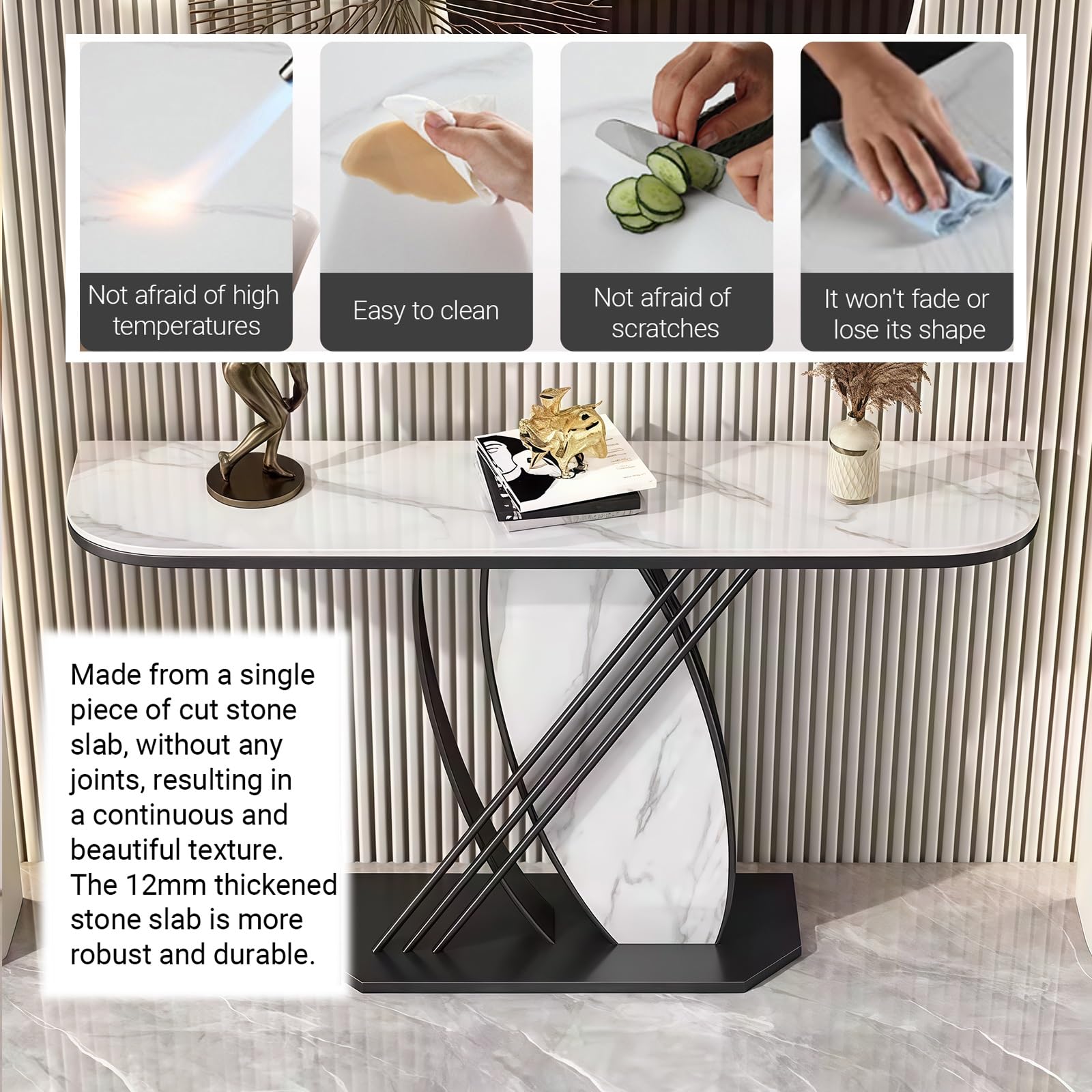 Mesas Consola de losa de Piedra para recibidor, Mesa Consola Moderna con Base, Mesa de Entrada, para Sala de Estar, recibidor, decoración del hogar en el Pasillo (+Marrón, 100 cm/39,3")