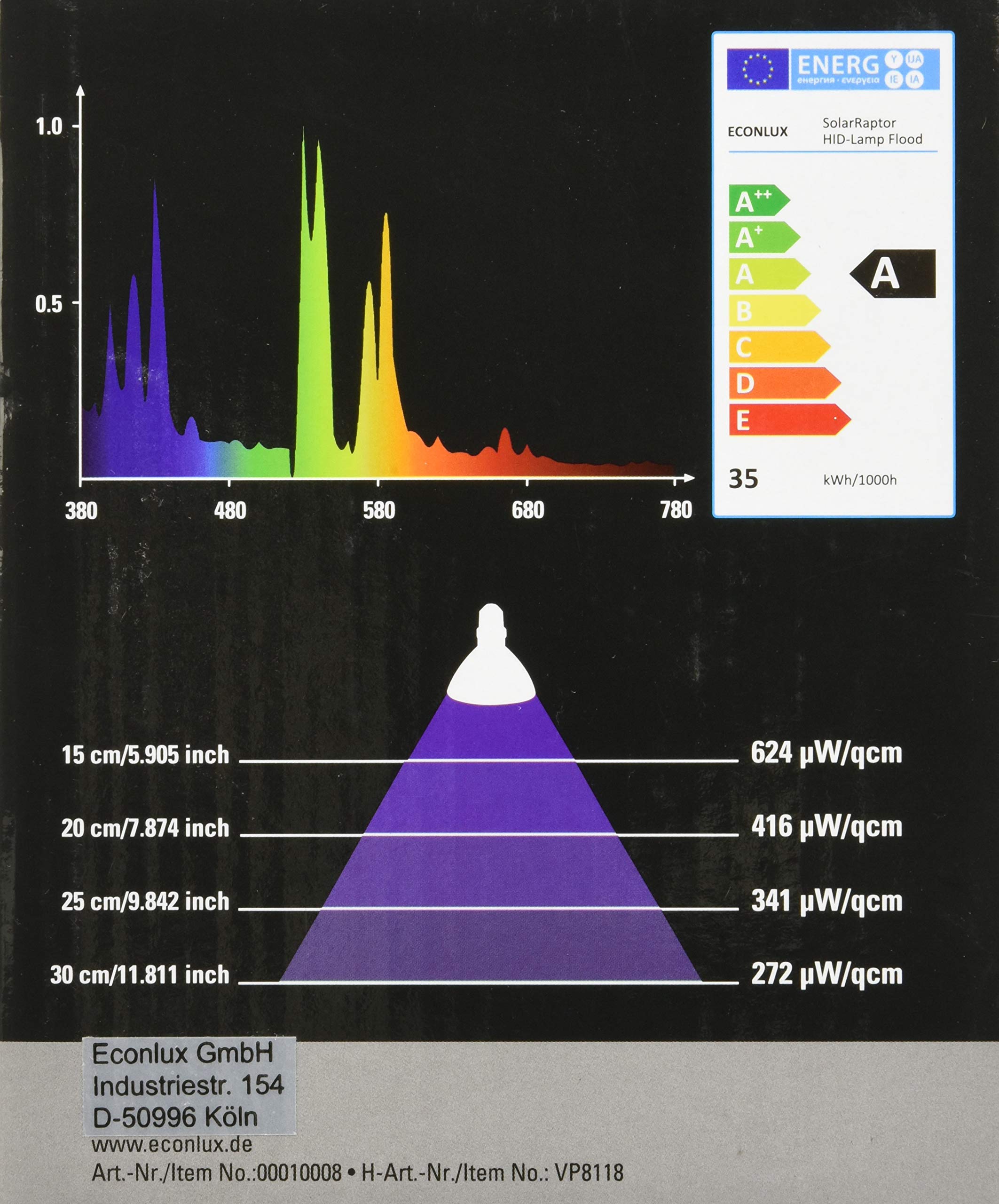HID - Radiador UV (35 W, lámpara de halogenuros metálicos, calor y lámpara UV para terrarios)
