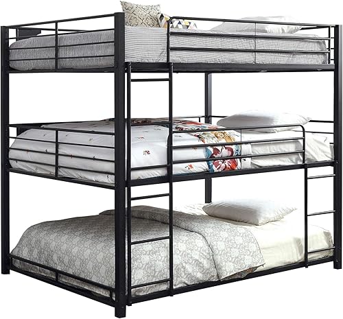 Industrial Style Queen Triple Decker Bunk Bed with Ladder