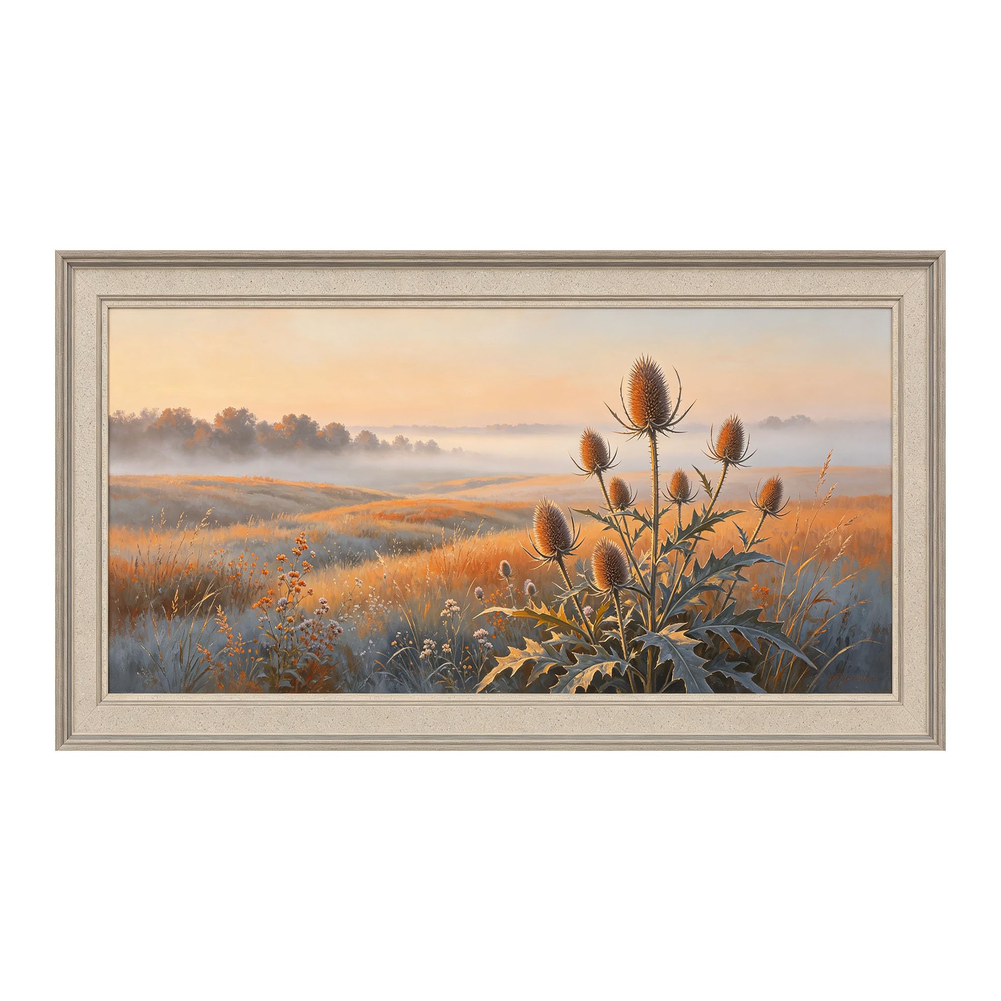 Yzpallescene 3D Framed Wall Art 50cm×100cm Meadow Sunset Botanical Impressionist Oil Painting Large Size SelfAdhesive Removable Wall Decor Prints Artwork for Living Room Bedroom Office