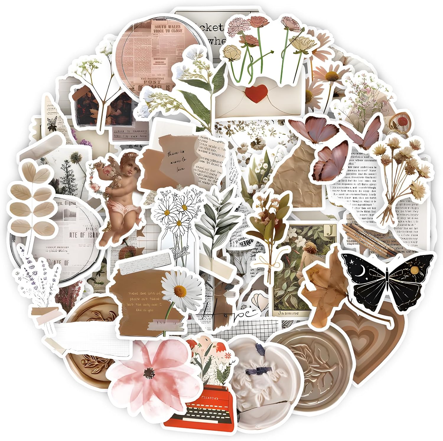 60PCS Autocollants Vintages Stickers Rétro Mini Gommette Imperméable