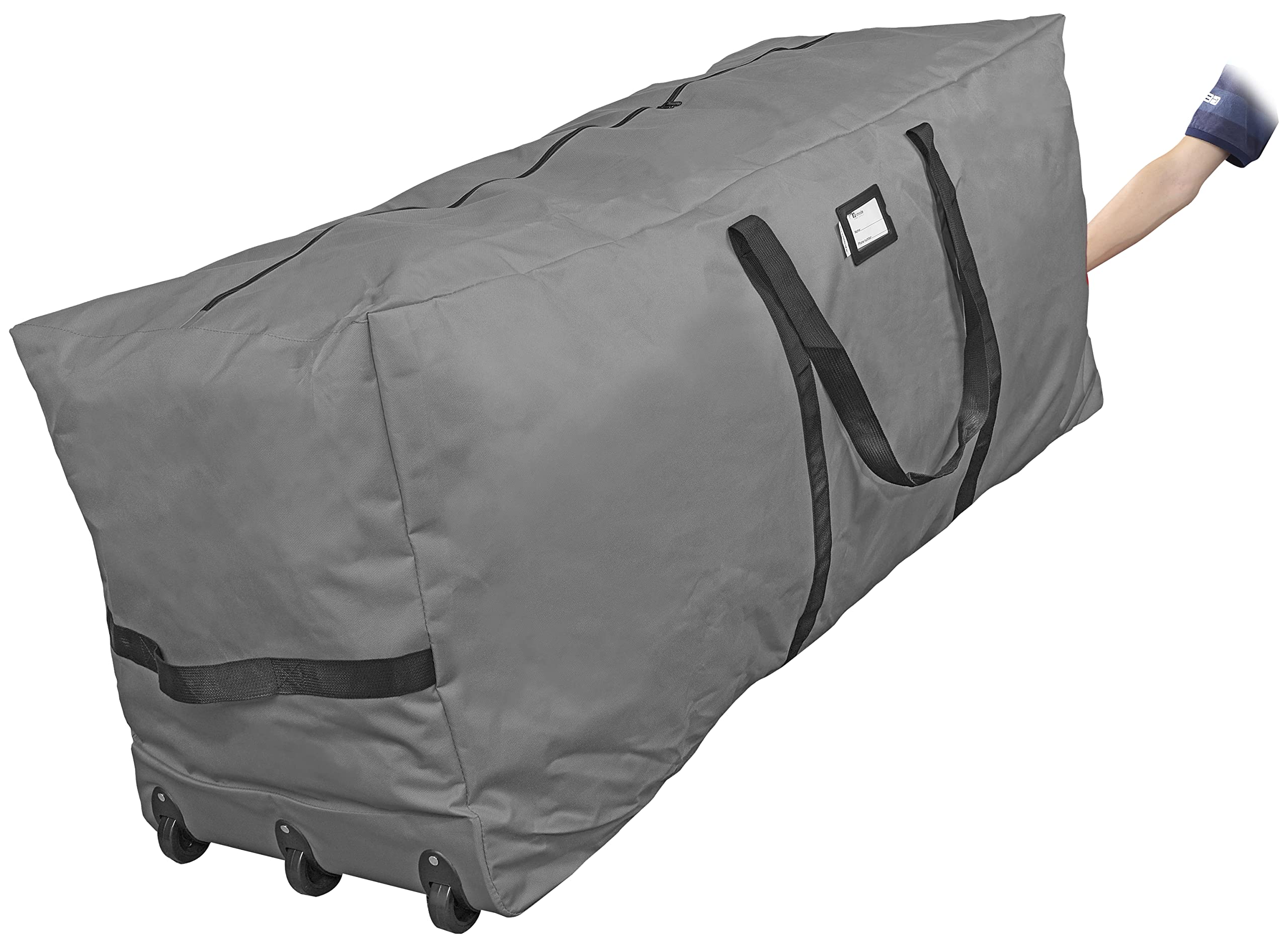 Photo 1 of Primode Rolling Tree Storage Bag, Fits Up to 9 ft. Disassembled Holiday Tree, 28" Height X 16" Wide X 60" Long, Extra Large Heavy Duty Storage Container with Wheels and Handles (Gray)