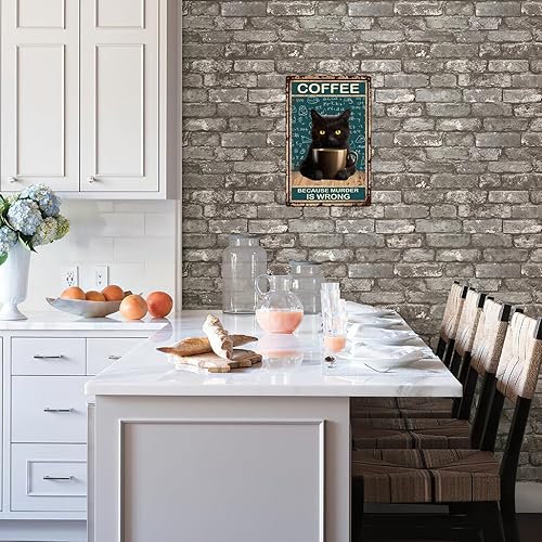 Miniatura 4 de Letrero de metal retro con diseño de gato negro con texto en inglés Because Murder Is Wrong, letrero de metal de aluminio para cafetería, bar,