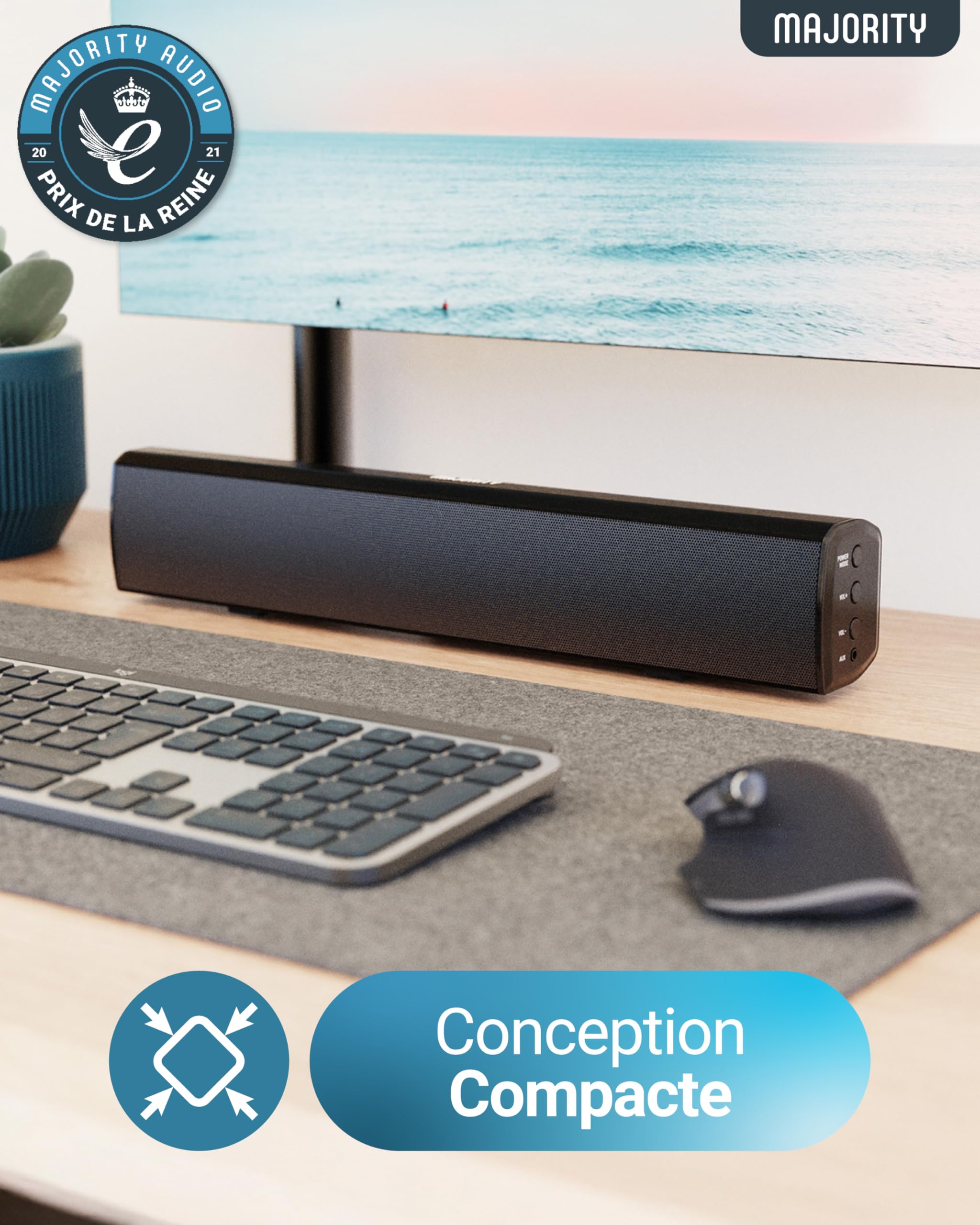 Majority Bowfell 50W Barre de Son TV Bluetooth | Enceinte TV Home Cinema 2.0 | Barres de Son avec Entrée Optique, RCA, USB, MP3 et AUX | Réglages Personnalisés de L'égaliseur et Télécommande