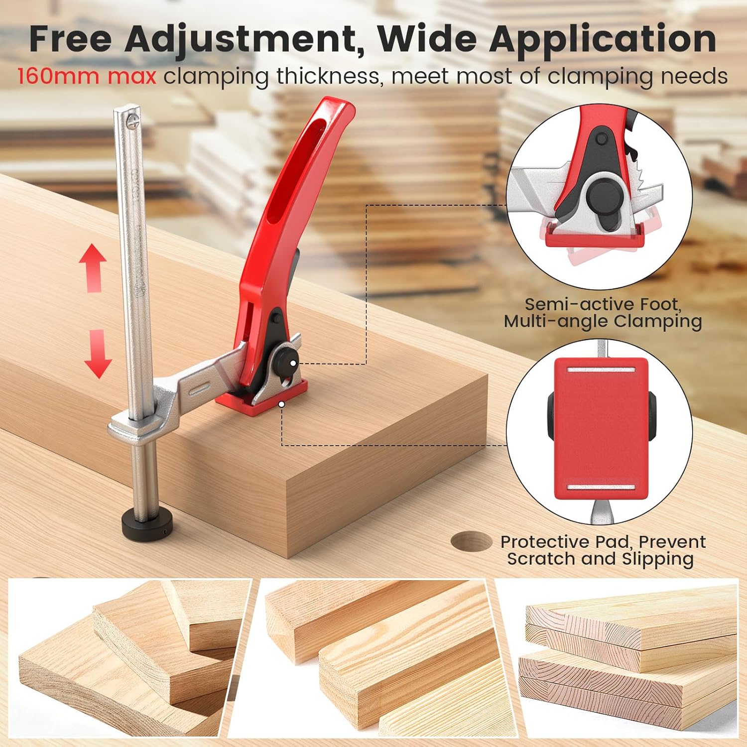 Housolution Bench Dog Clamp, 3/4 inch Dog Holes Workbench Clamp for Woodworking, Adjustable MFT Table Hold Down Quick Fixed Clip, Workbench Accessories for Wood Carving Routing Sanding, 2 Pack