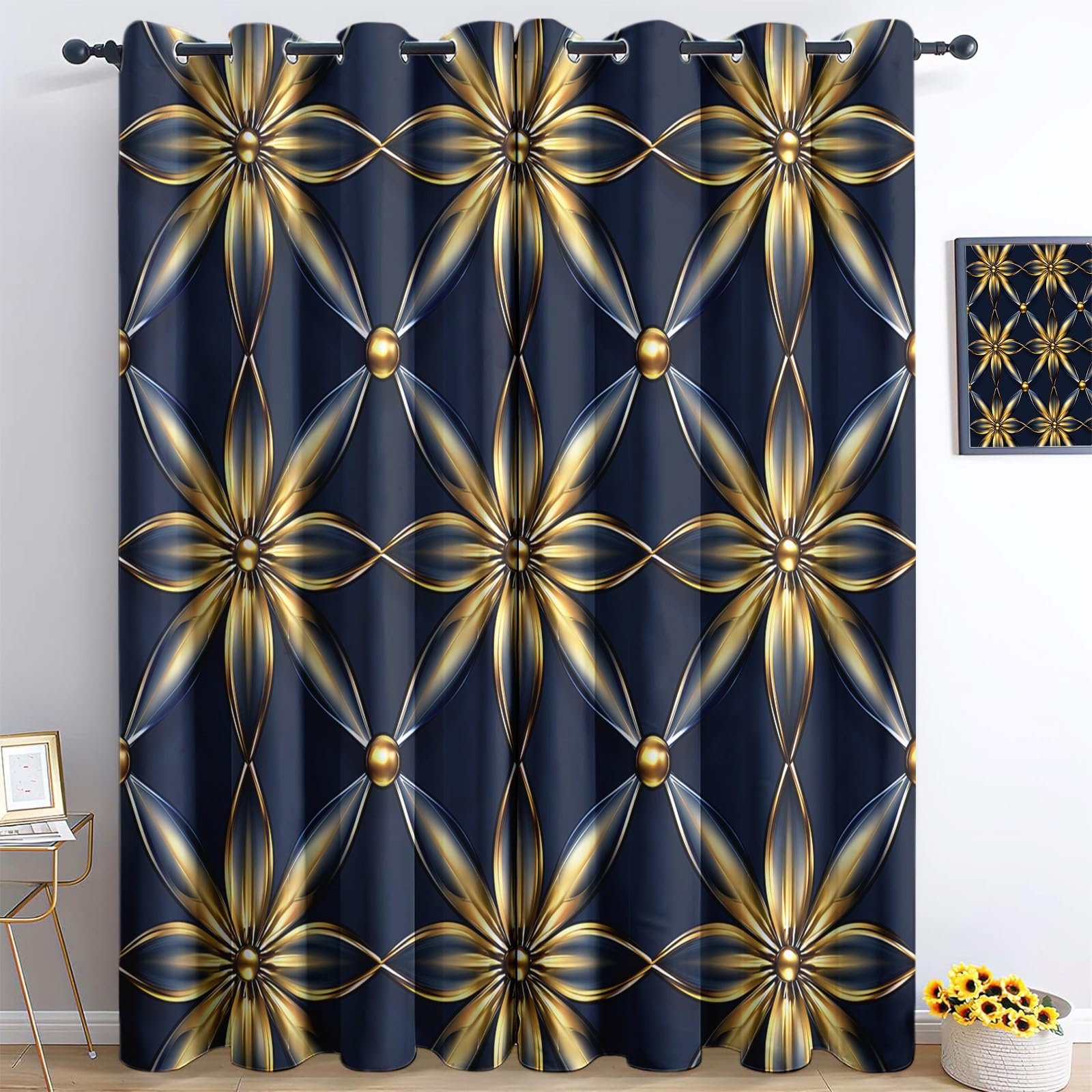 Rideaux occultants pour chambre de garçon et fille au motif dorés