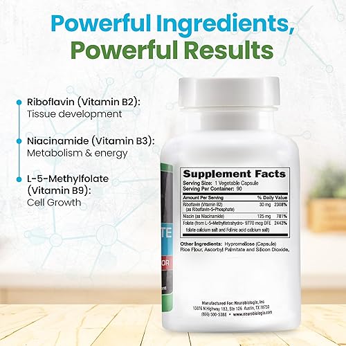 Miniatura 3 de Neuro biologix Methyl Folate Plus - Suplemento de apoyo de metilación mejorado con folato metilado, B2, B3 y ácido folínico, estimula el corazón, el