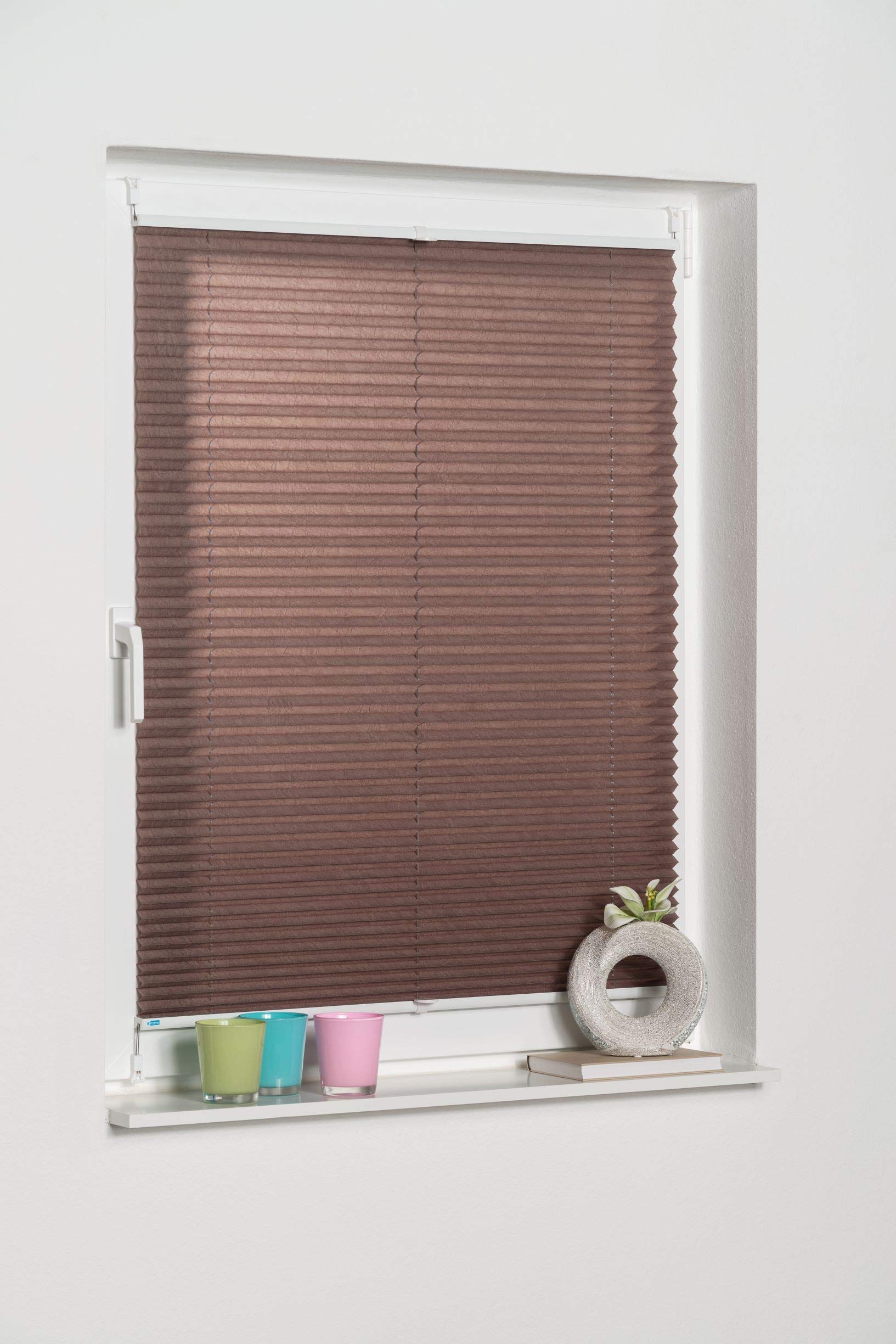 Khome K-home Klemmfix-Plissee 80 x 210 cm (B x L) Mokka Lichtschutz +++ Moderne Crushed Optik +++ – Bild 2