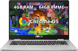 Asus C523NA Chromebook 15.6'' HD Laptop, Intel Celeron N3350 Processor, 4GB RAM, 64GB eMMC Flash Memory, Intel HD Graphics, HD Webcam, Stereo Speakers, Chrome OS, Silver, (renewed)